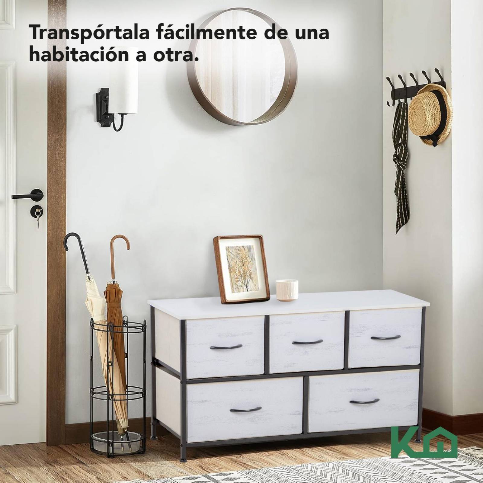 Comoda Cajonera de 5 Cajones Mueble Organizador Tela Madera Madera blanca
