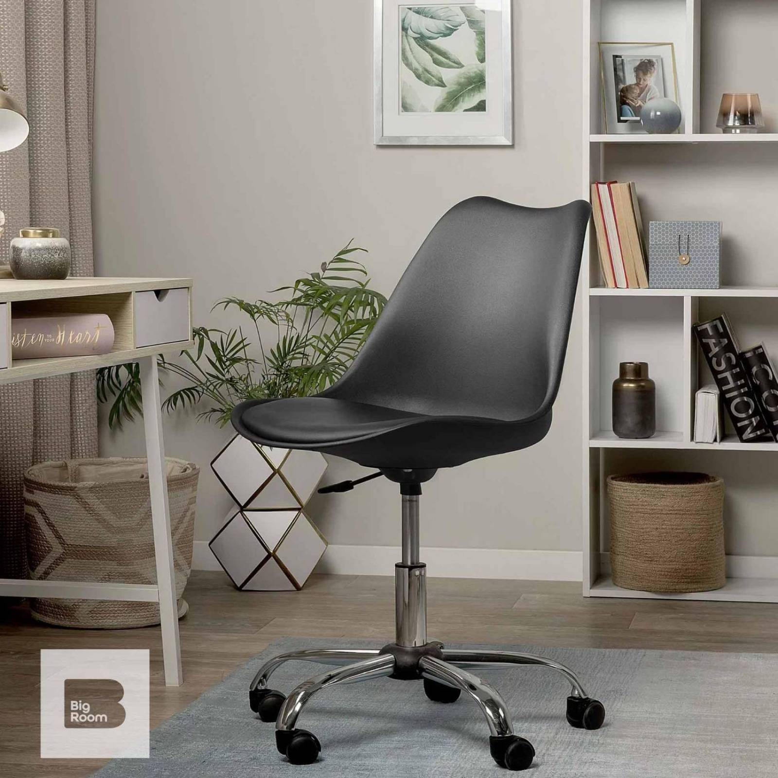 Silla De Oficina Tipo Eames Con Ruedas Minimalista Ejecutiva Negro