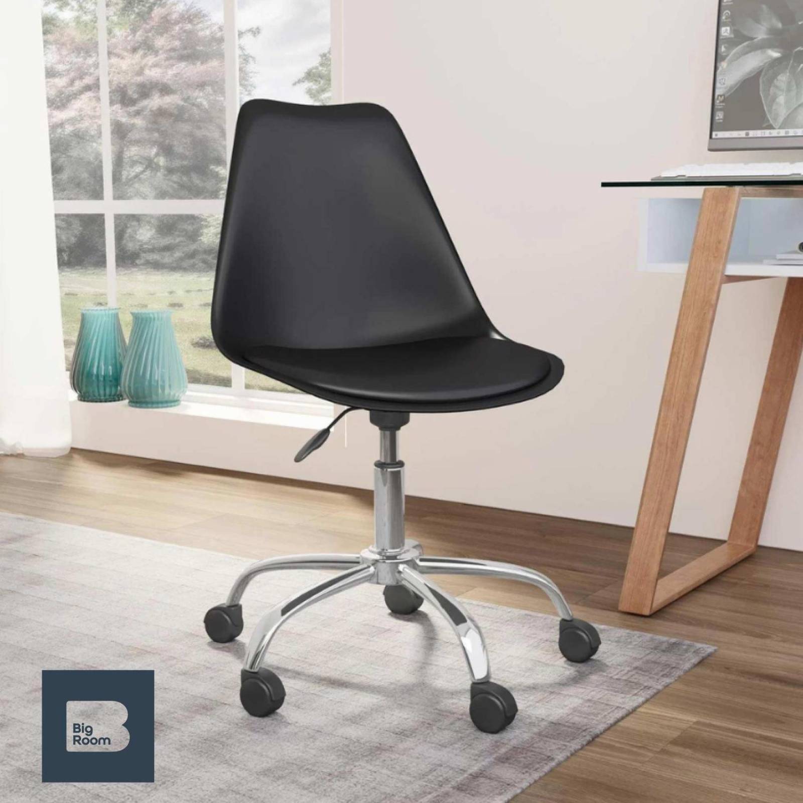 Silla De Oficina Tipo Eames Con Ruedas Minimalista Ejecutiva Negro