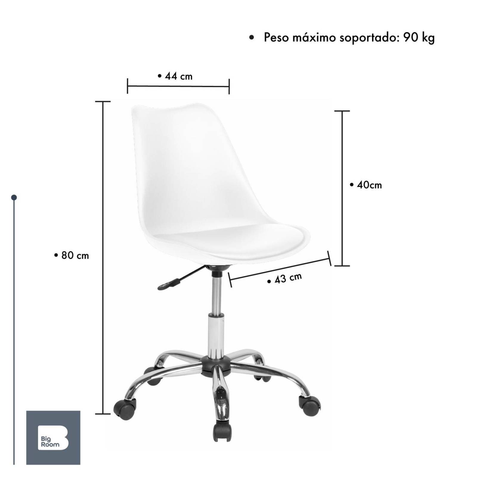 Silla De Oficina Tipo Eames Con Ruedas Minimalista Ejecutiva Blanco