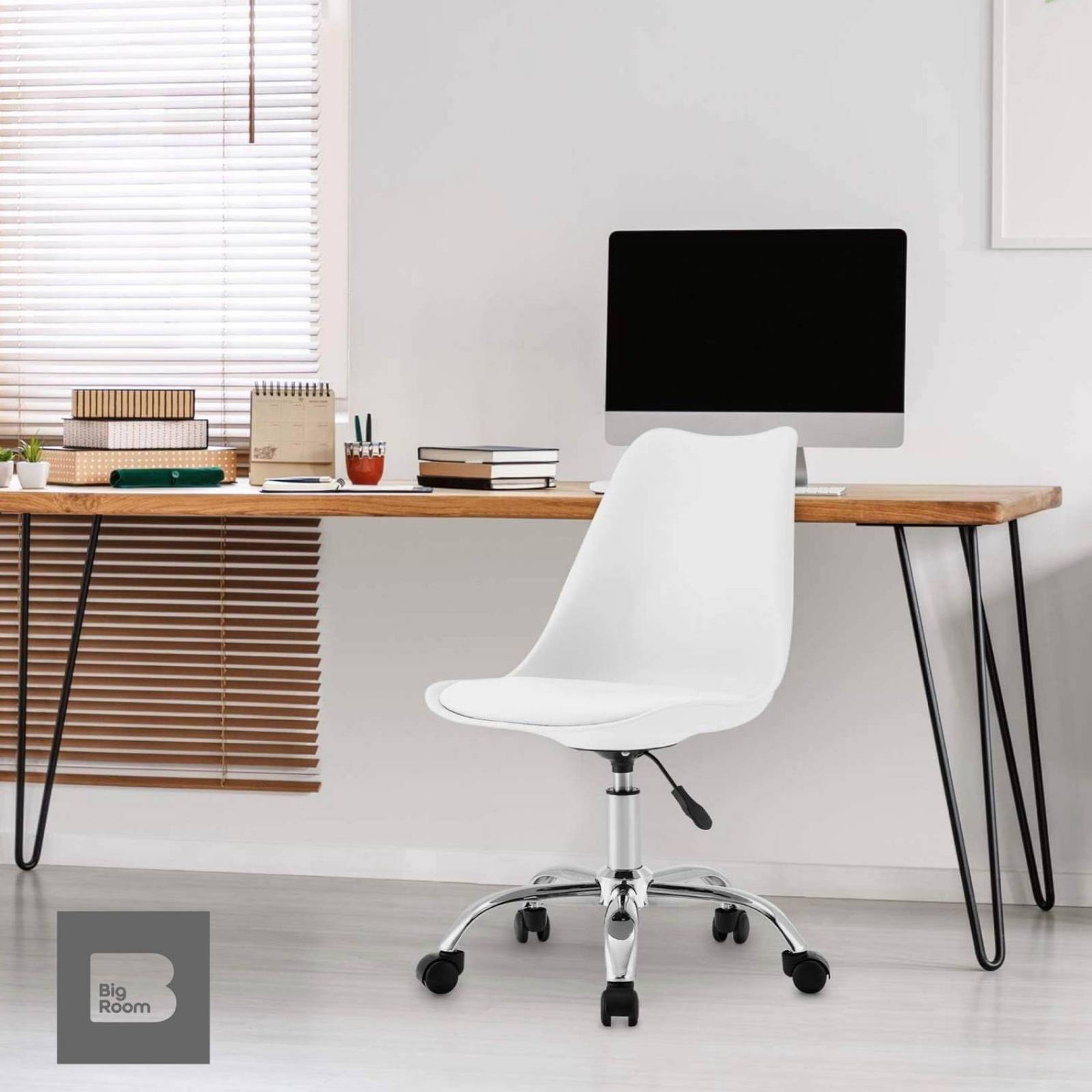 Silla De Oficina Tipo Eames Con Ruedas Minimalista Ejecutiva Blanco