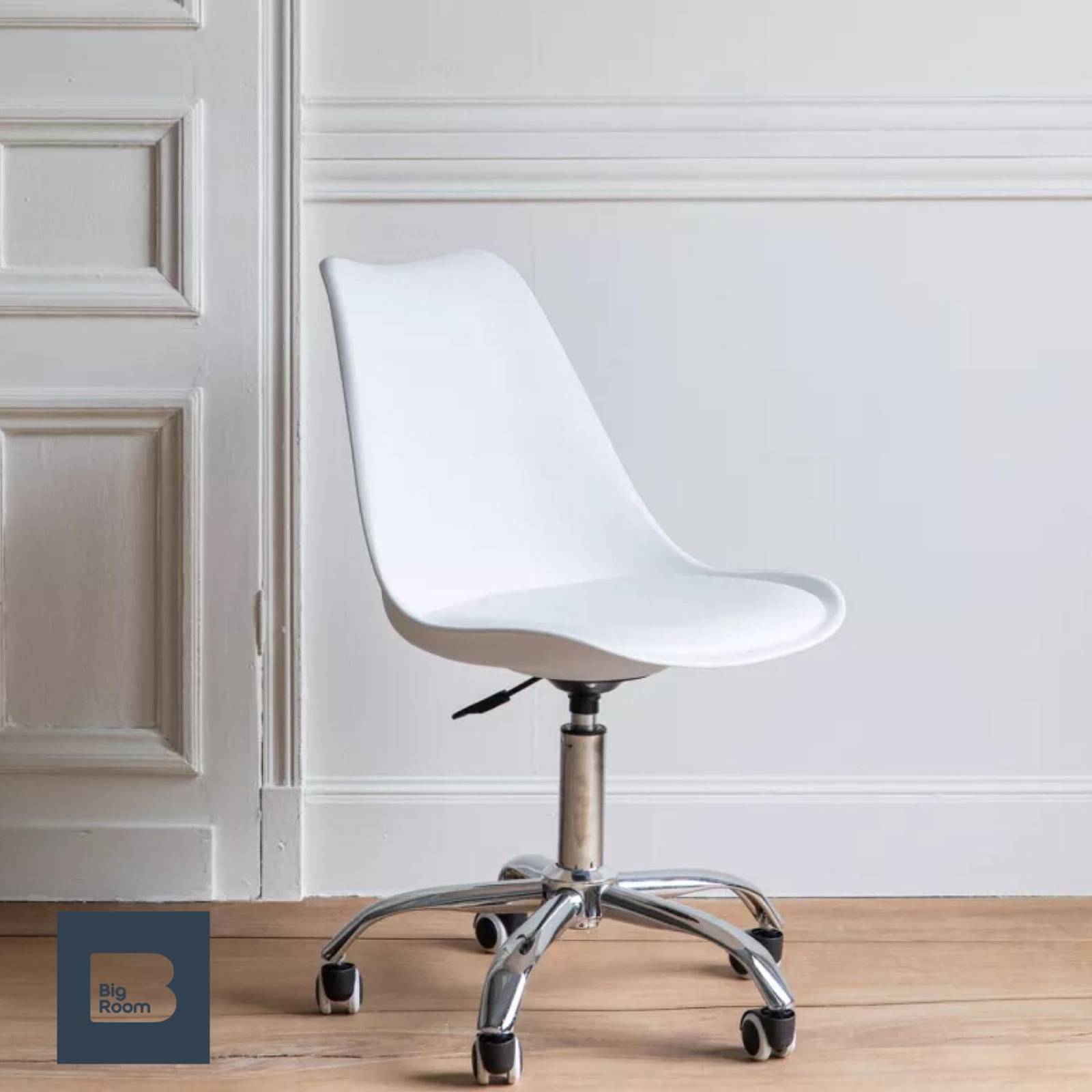 Silla De Oficina Tipo Eames Con Ruedas Minimalista Ejecutiva Blanco