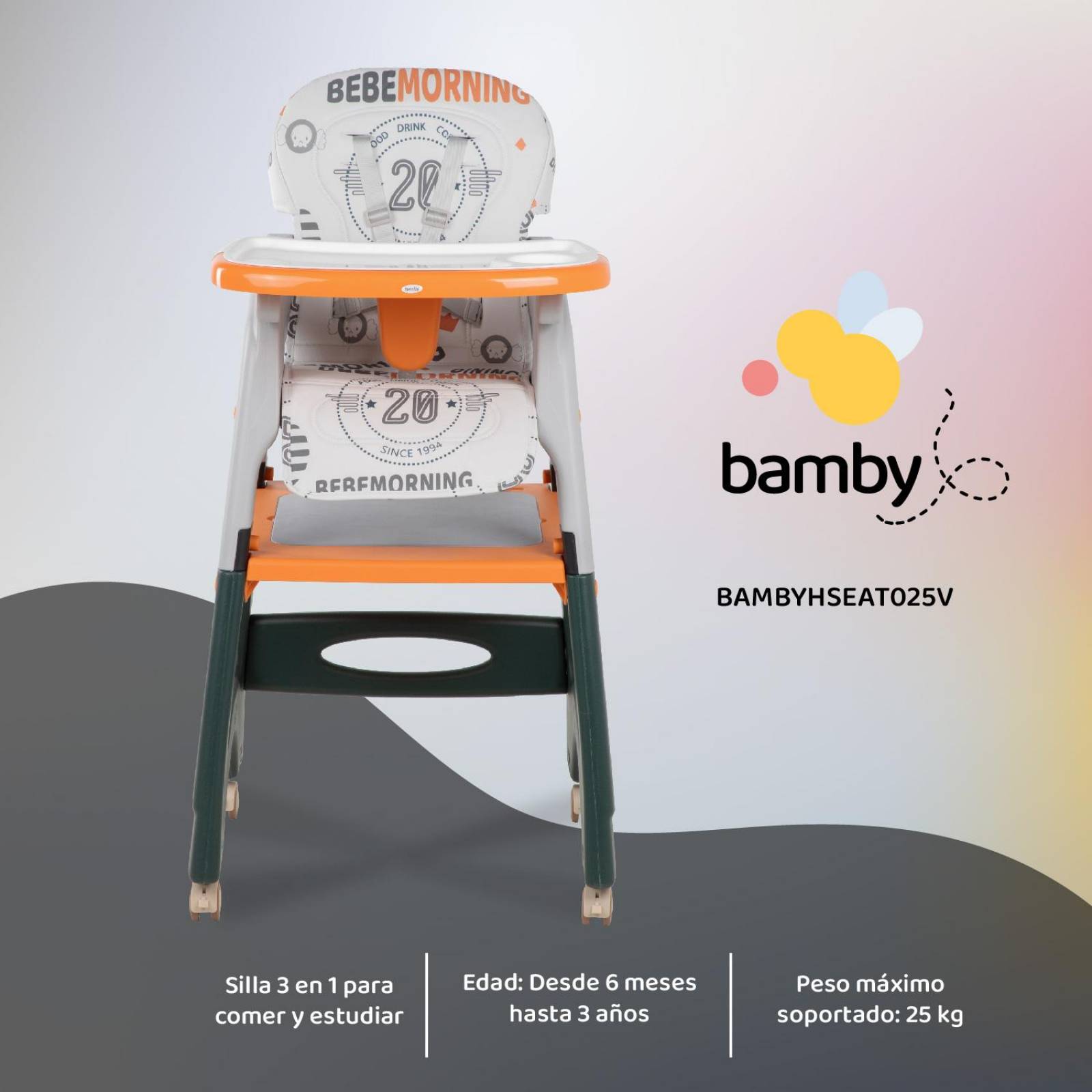 Silla Periquera Bebe Convierte Mesa Actividades - Escritorio Naranja