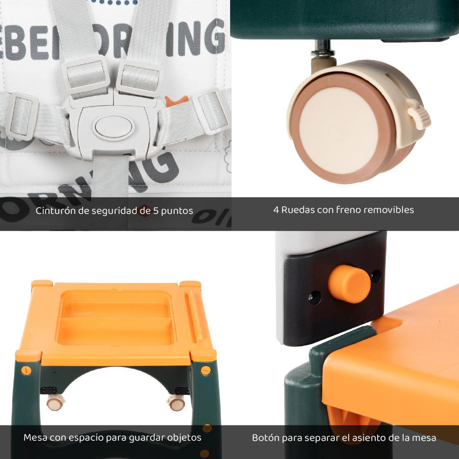 Silla Periquera Bebe Convierte Mesa Actividades - Escritorio Naranja