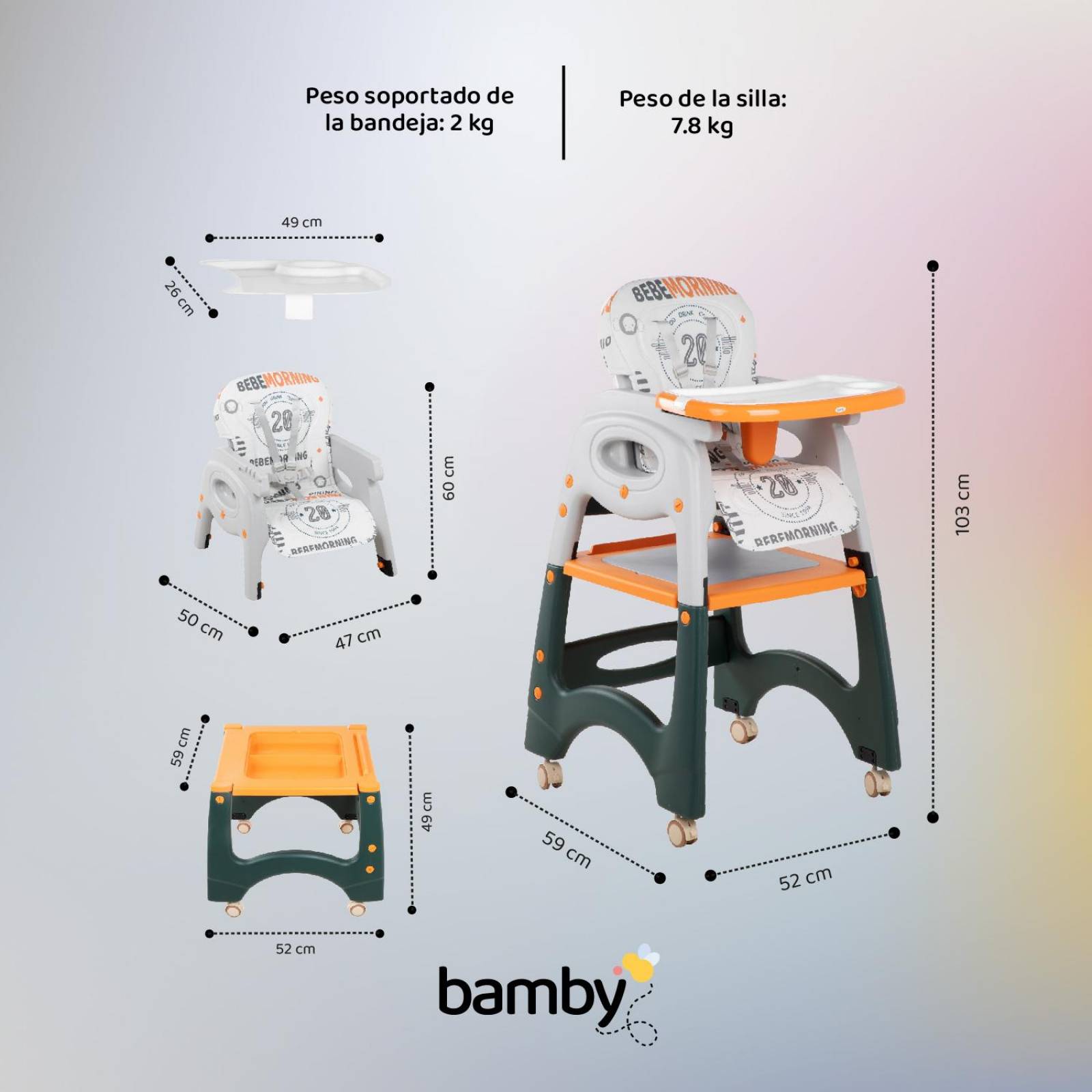 Silla Periquera Bebe Convierte Mesa Actividades - Escritorio Naranja