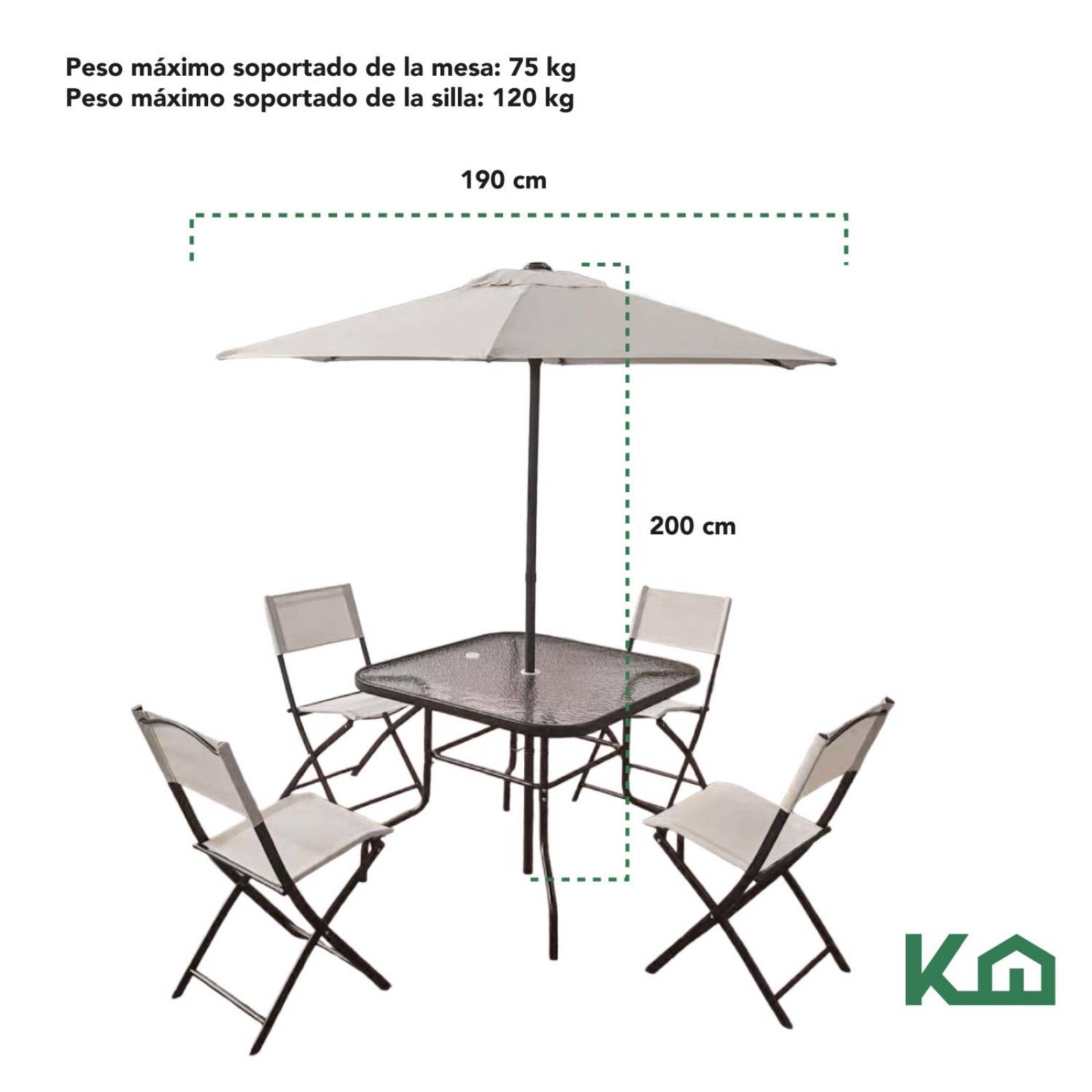 Juego De Jardin 6 Piezas Sillas Exterior Mesa Con Sombrilla Gris
