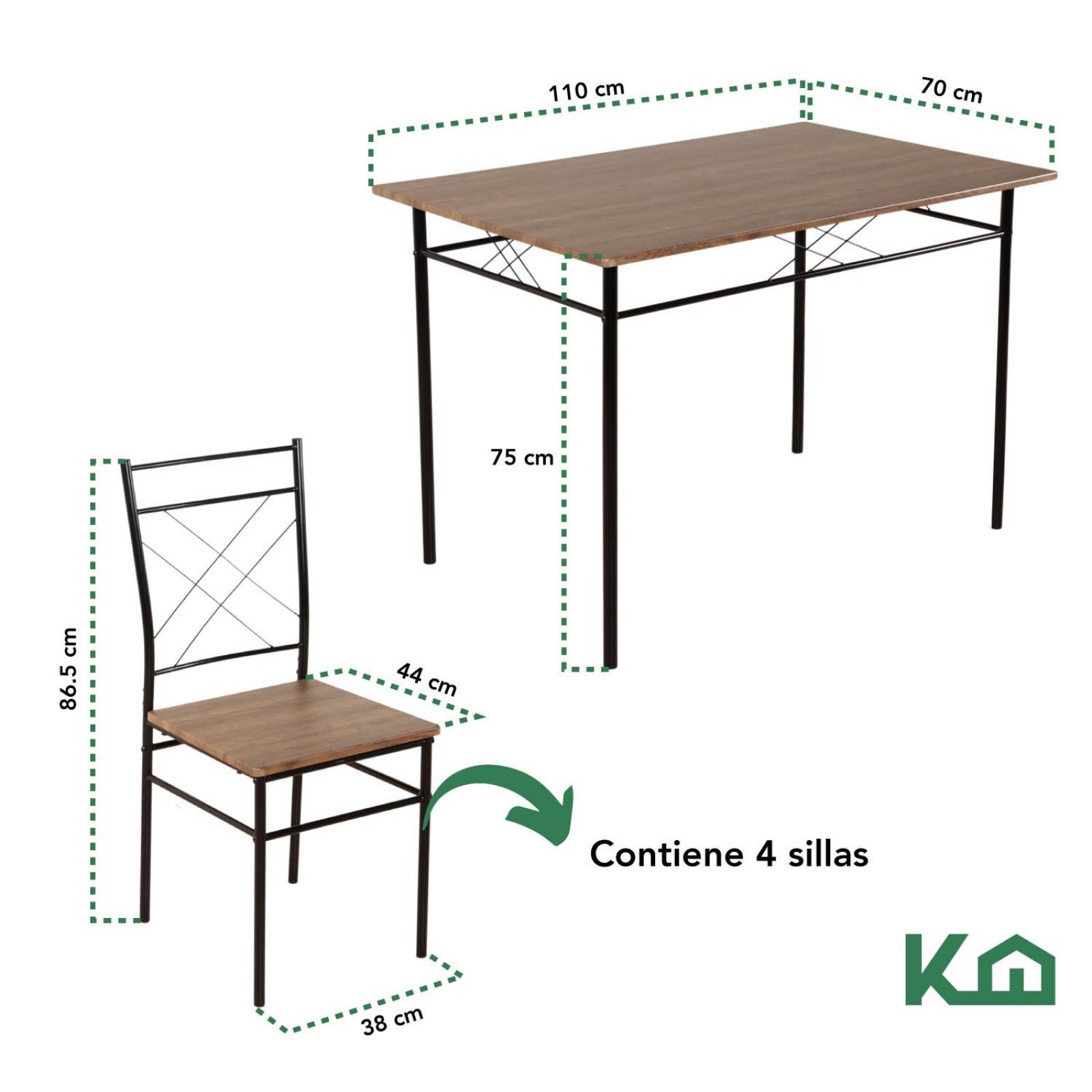 Comedor de 4 Sillas Mesa Madera Cocina Restaurante Cafeteria Café