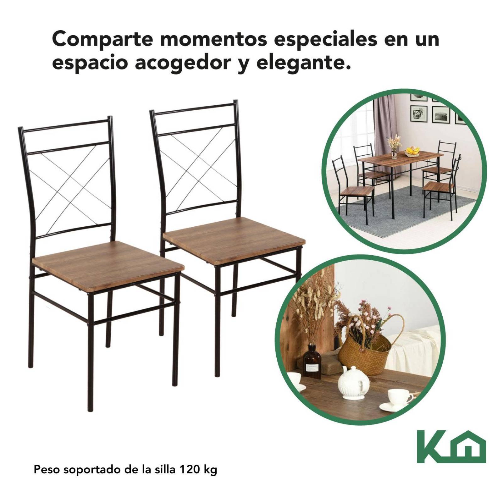 Comedor de 4 Sillas Mesa Madera Cocina Restaurante Cafeteria Café