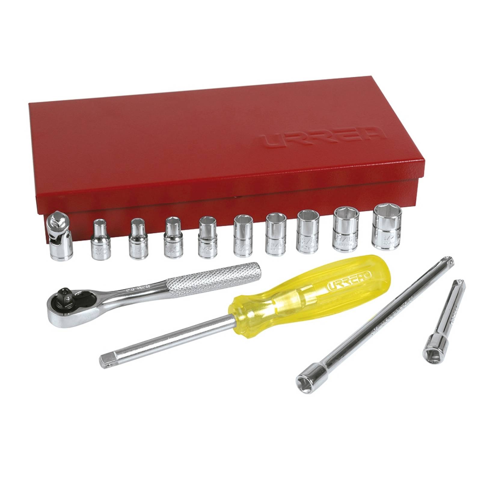 Juego dados y accesorios cuadro 1/4" pulgadas 16 pzas 47112 Urrea