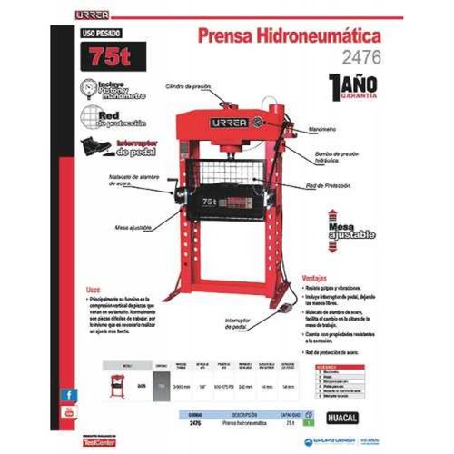 Prensa Hidroneumatica 75 Toneladas 2476 Urrea 