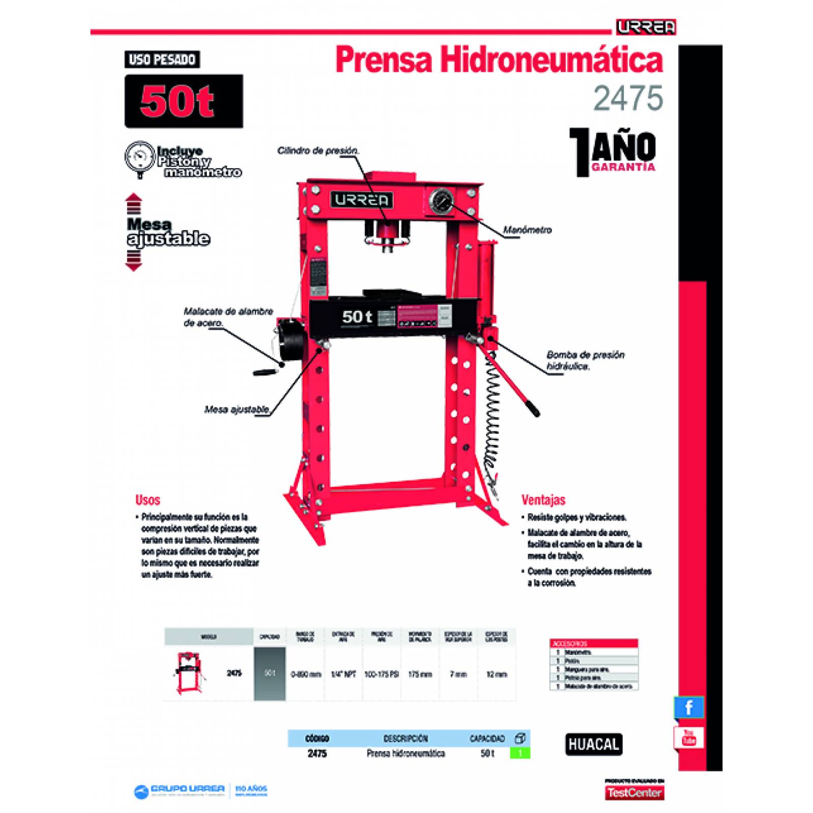 Prensa Hidroneumatica 50 Toneladas 2475 Urrea