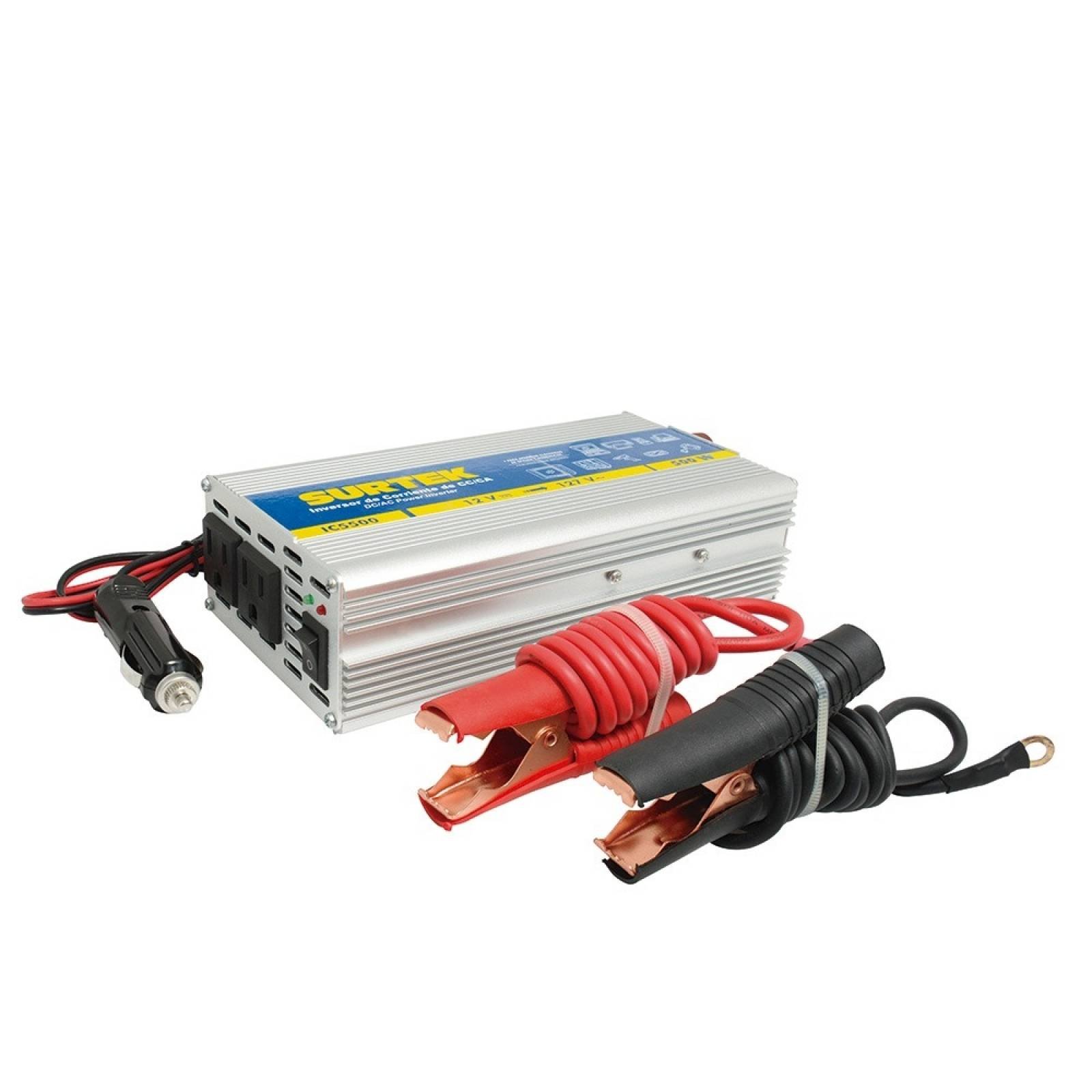 Inversor de corriente DC-AC, cables tipo caimán 500W IC5500 Surtek