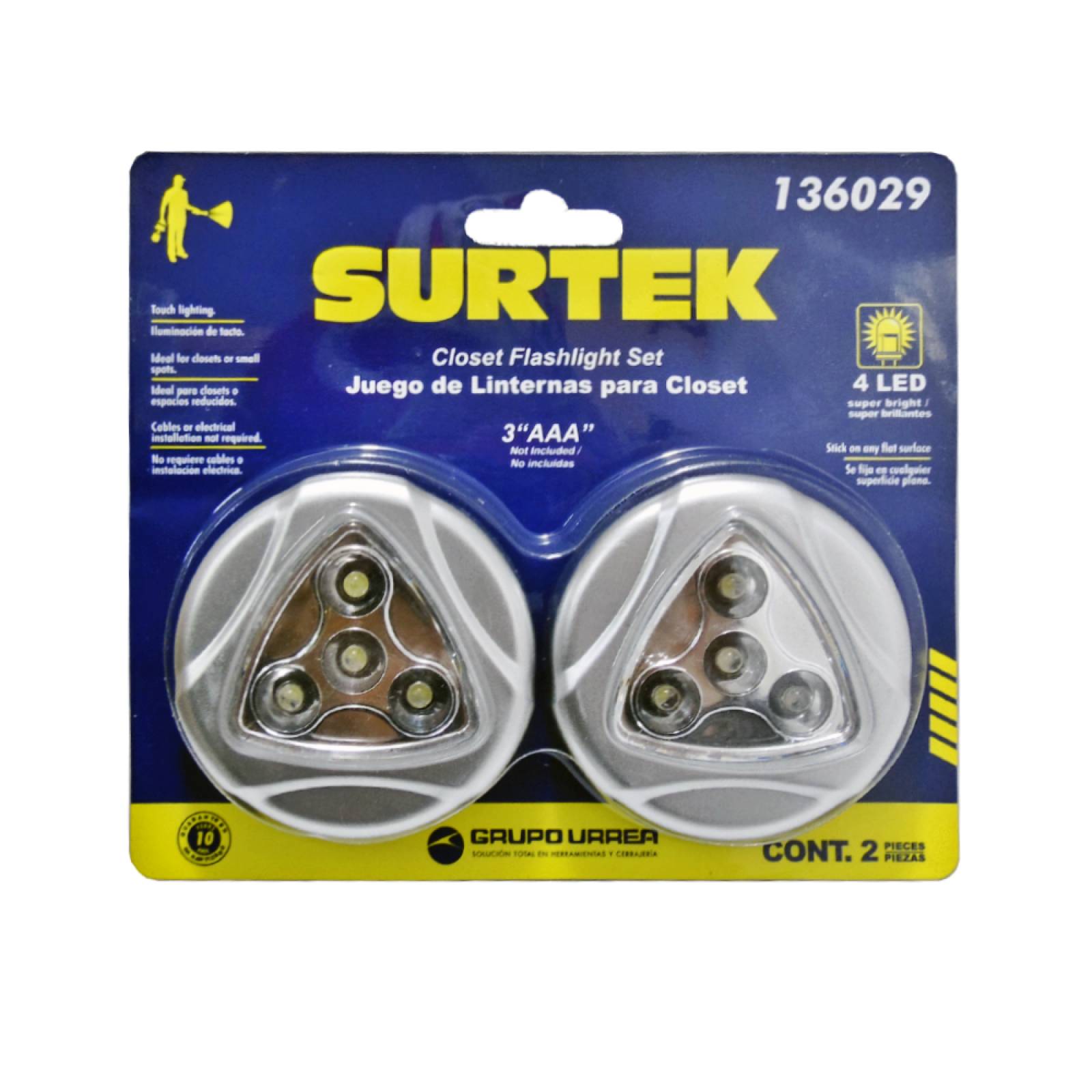 Lámpara LED para clóset para 3 pilas AAA (2 piezas) 136029 Surtek