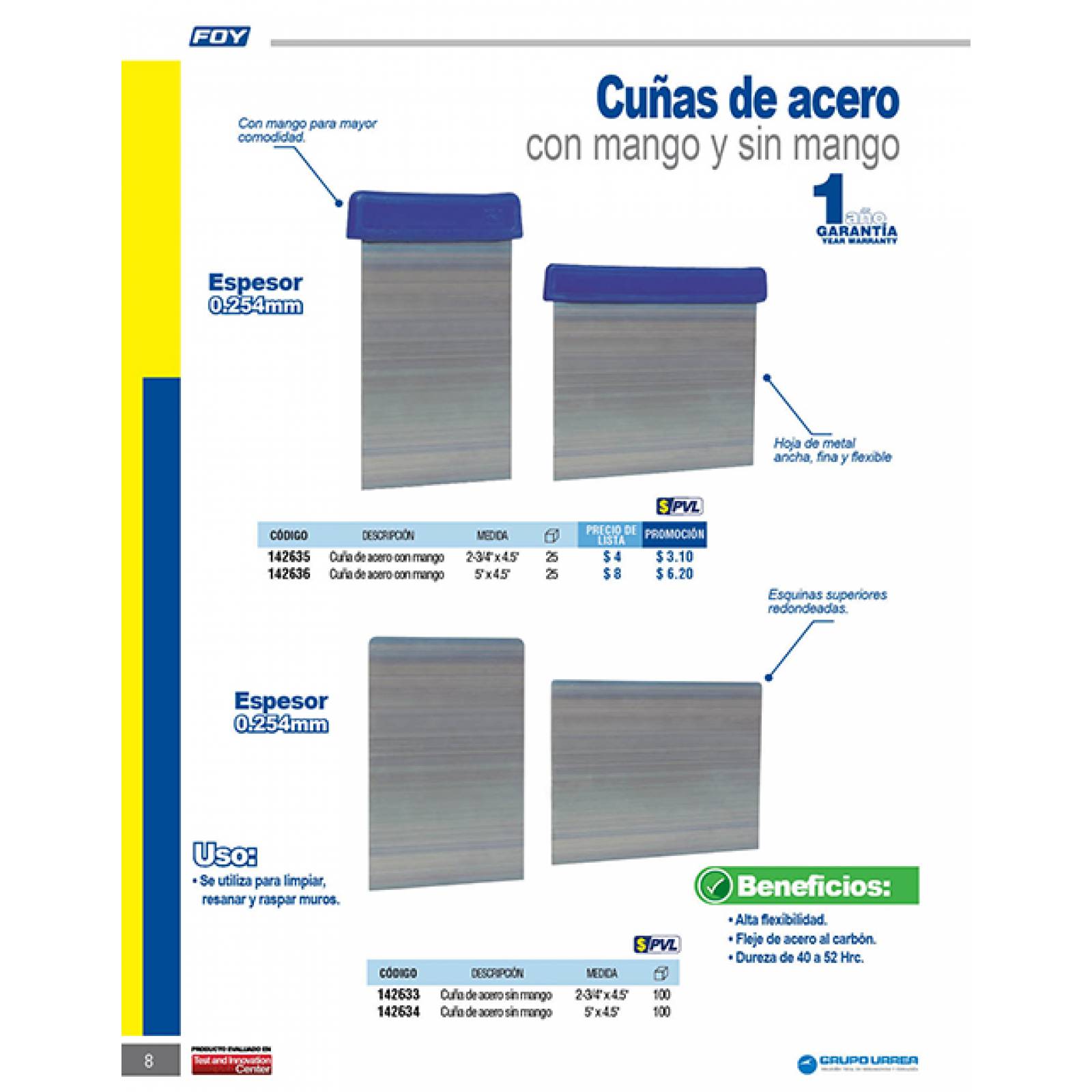 Cuña Para Raspar Con Mango 4.5 X 5 Pulgadas 142636 Foy 