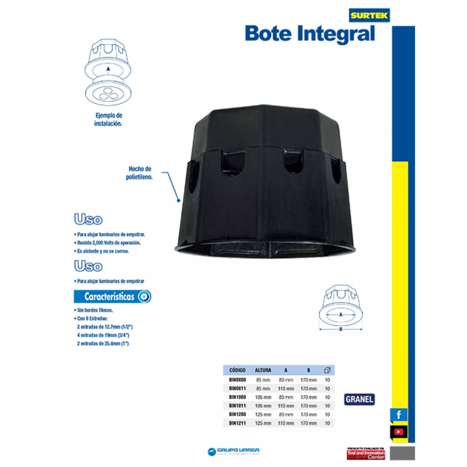 Bote Integral 8X8Cm BIN0808 Surtek