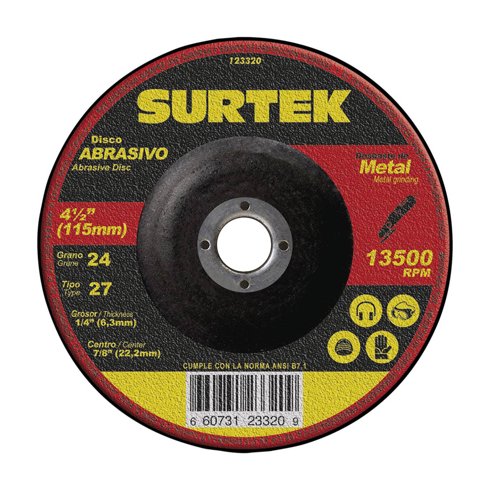 Disco T/27 Metal 4 1/2 X 1/4 Pulgadas 123320 Surtek 