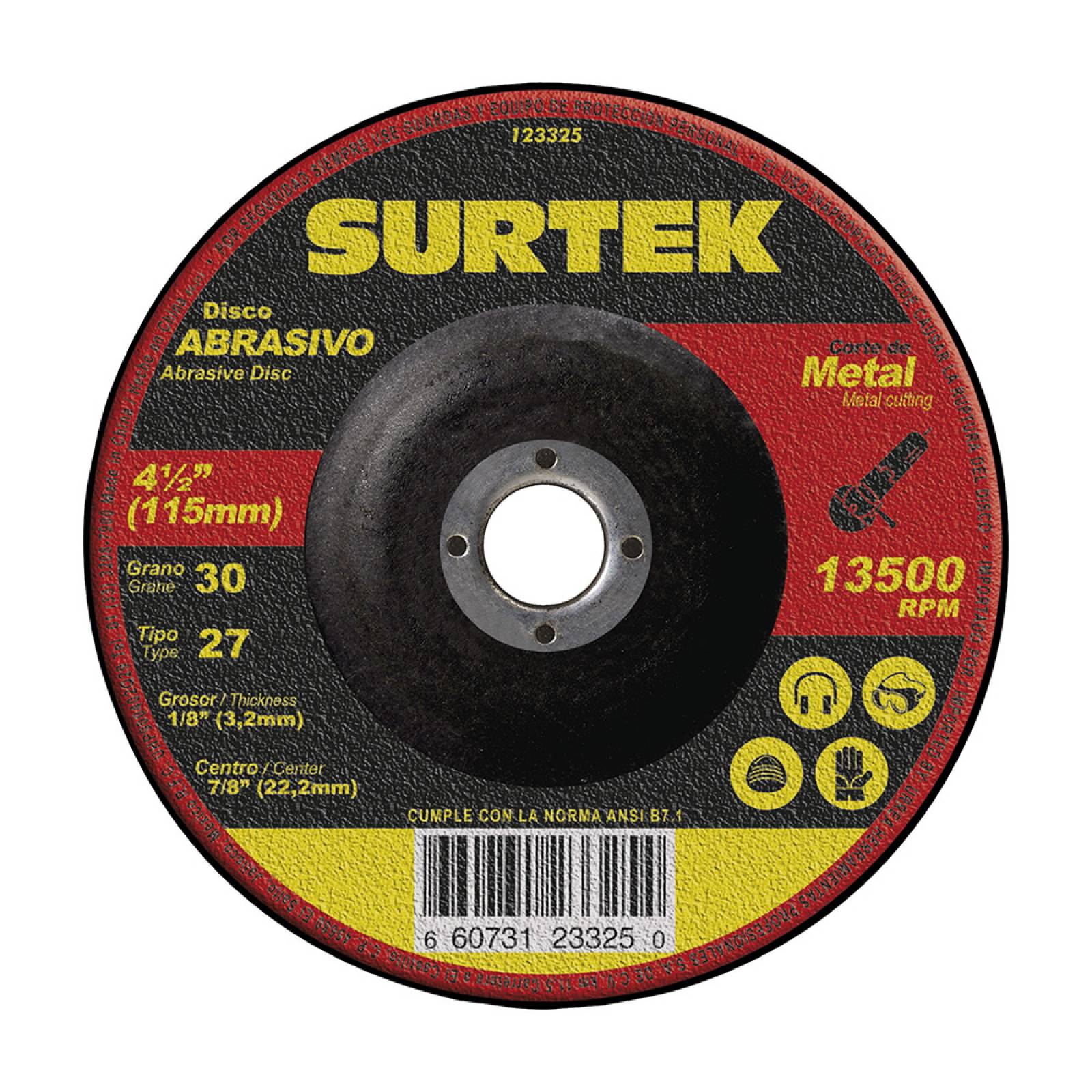Disco T/27 Metal 4 1/2 X 1/8 Pulgadas 123325 Surtek 