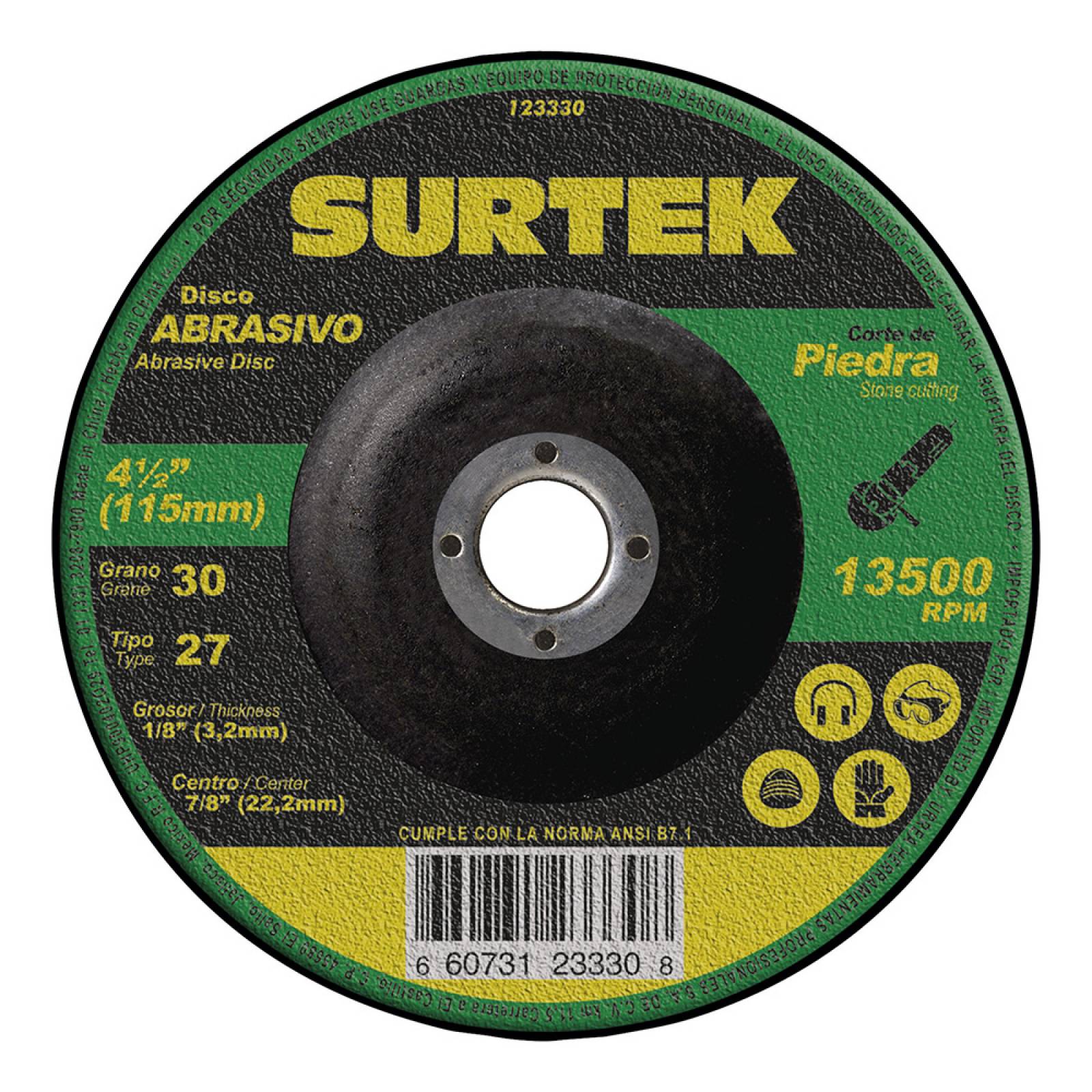 Disco T/27 Piedra 4-1/2x1/8 Pulgadas 123330 Surtek 