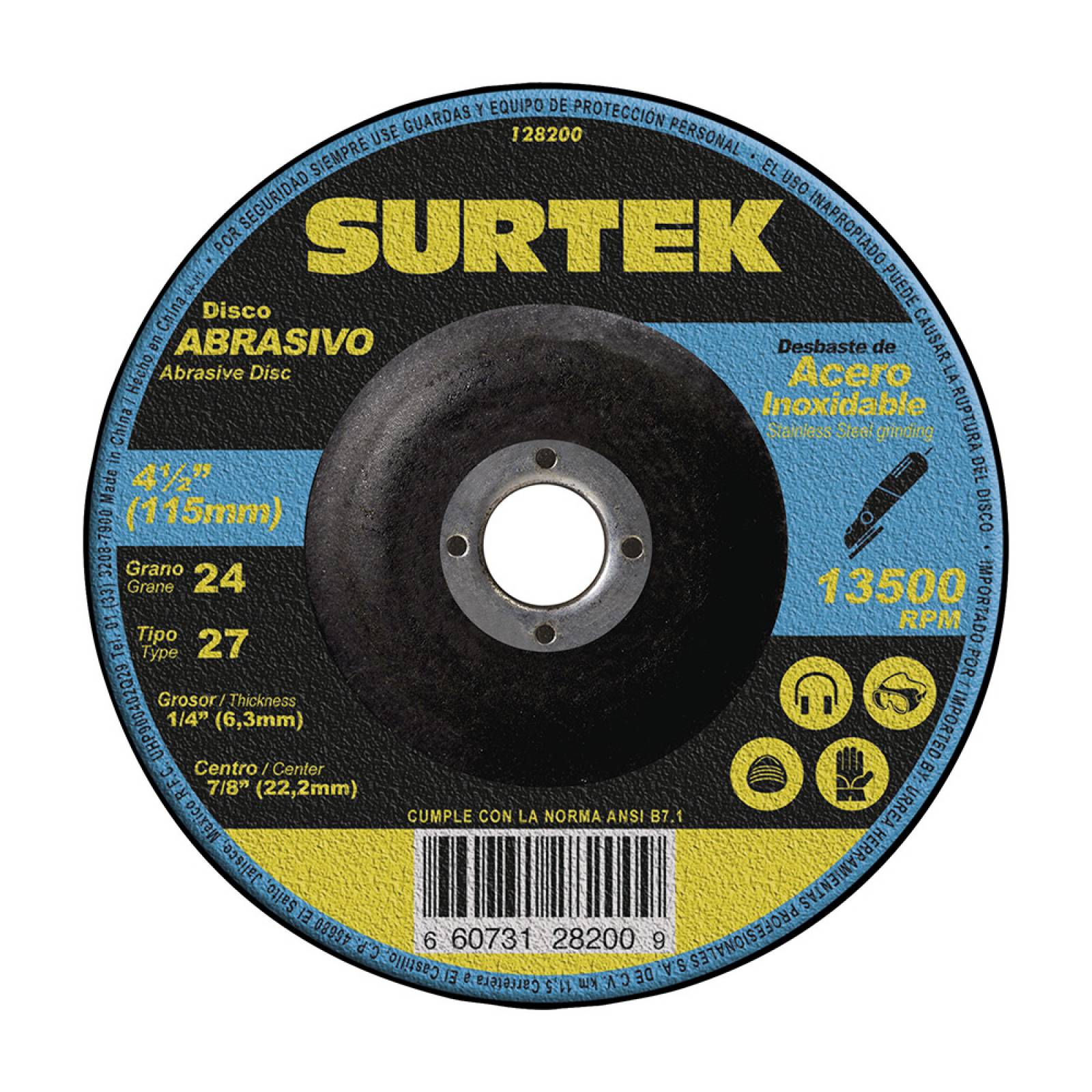 Disco T/27 Inox 4-1/2x1/4 Pulgadas 128200 Surtek 