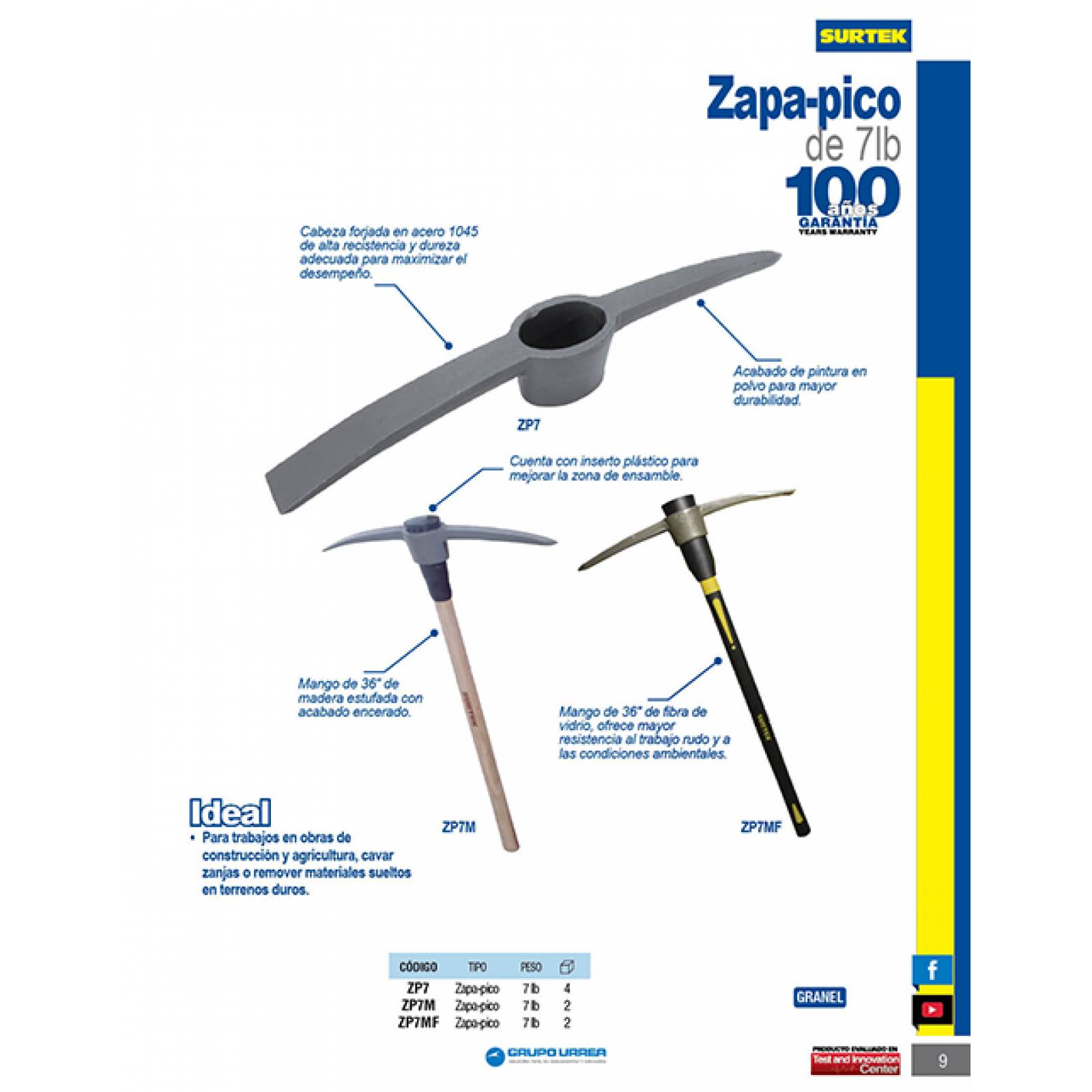 Zapapico De 7lb 3,2 Kg Acero Forjado Zp7 Surtek 