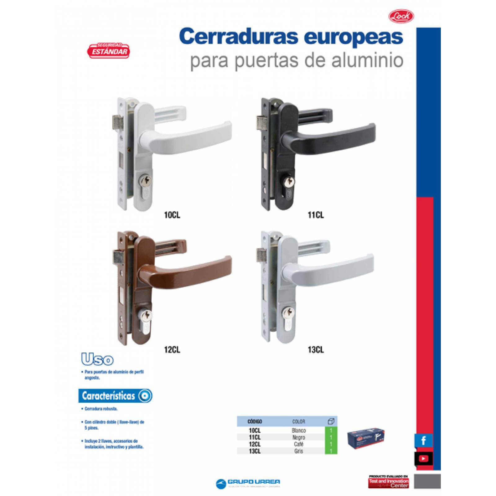 Cerradura Para Puerta De Aluminio Color Negro 11CL Lock