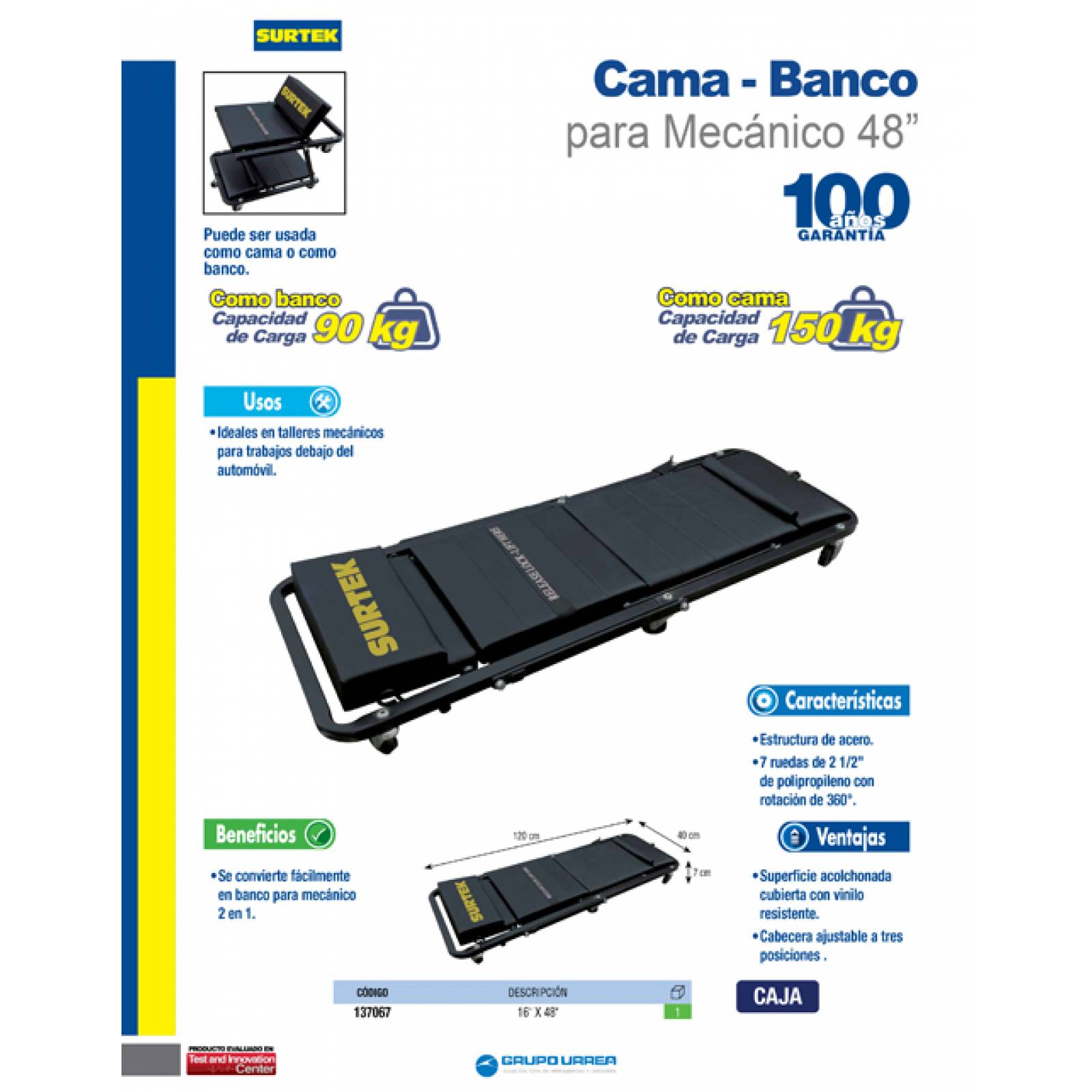 Cama Para Mecanico Plastica 36 137067 Surtek 