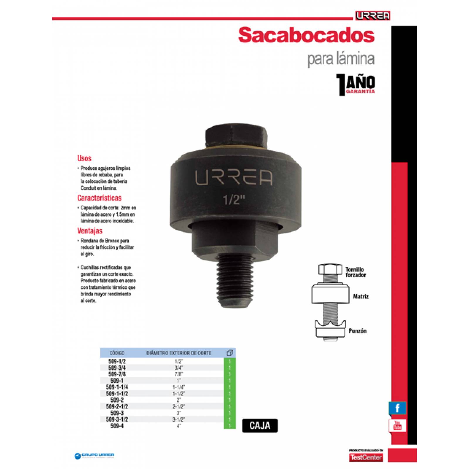 Sacabocado Para Lamina 1/2 509-1/2 Urrea 