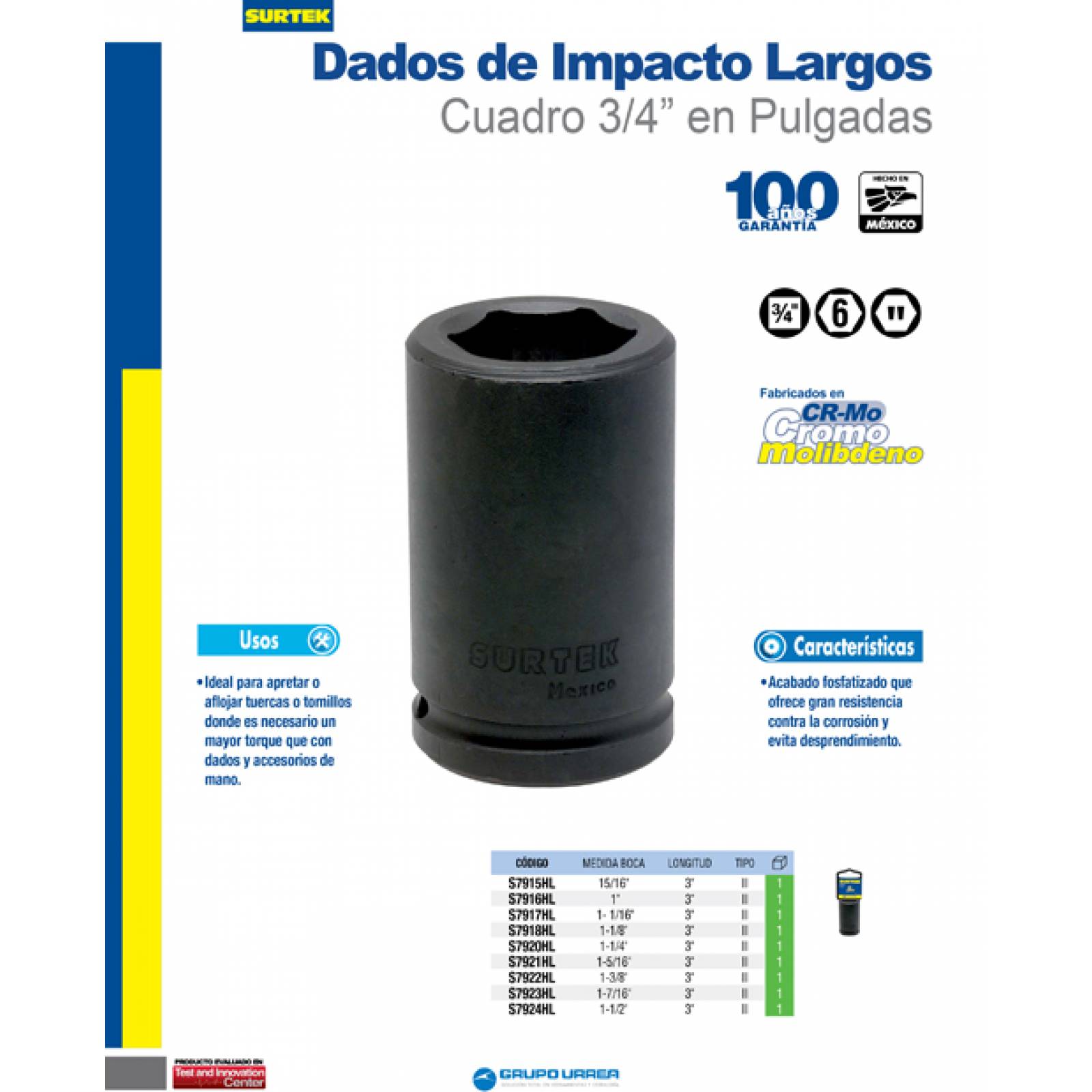 Dado De Impacto 3/4 Largo 6 Puntos 1 S7916hl Surtek 