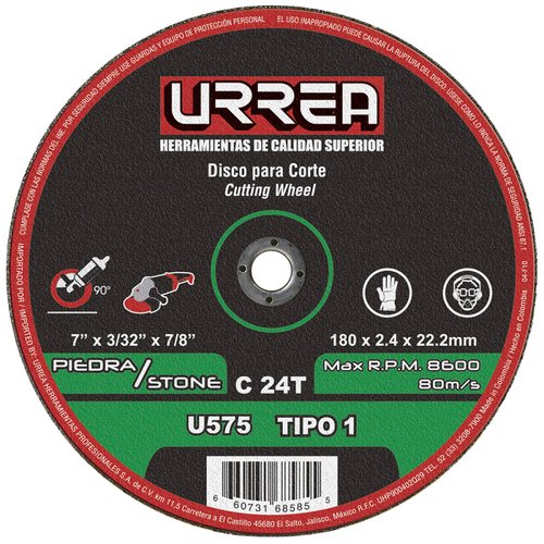 Disco Abrasivo Tipo 1 Piedra 7x3/32 Extra Pesado U575 Urrea 