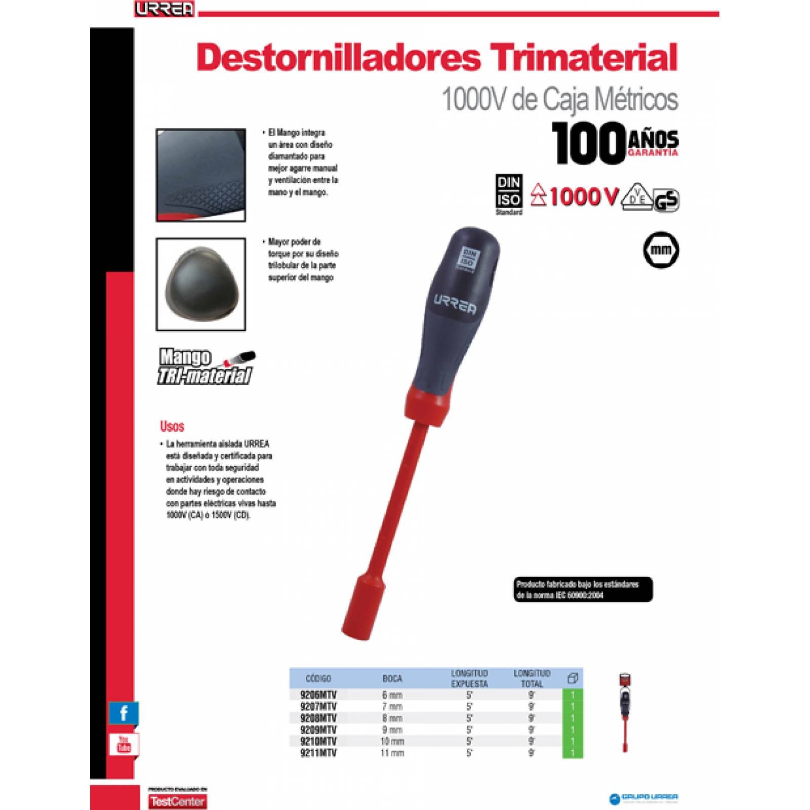 Desarmador Trimaterial 1000v Caja 7mm 9207mtv Urrea 