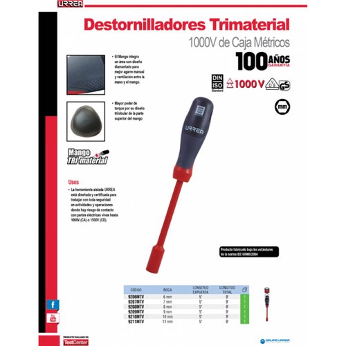 Desarmador Trimaterial 1000v Caja 8mm 9208mtv Urrea 