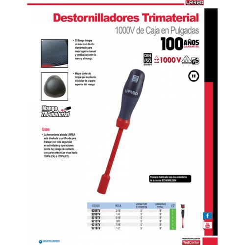 Desarmador Trimaterial 1000v Caja 1/4 9208tv Urrea 