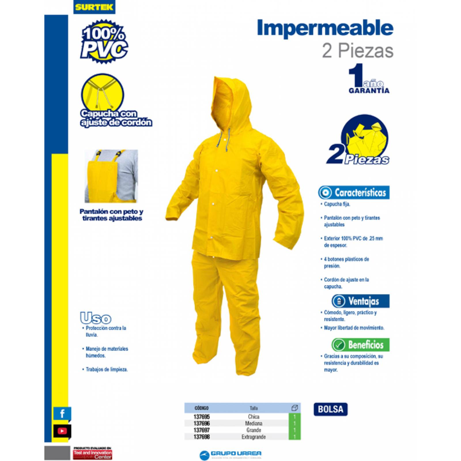 Impermeable 2 Piezas Talla M 137696-sur Surtek Chica Multicolor