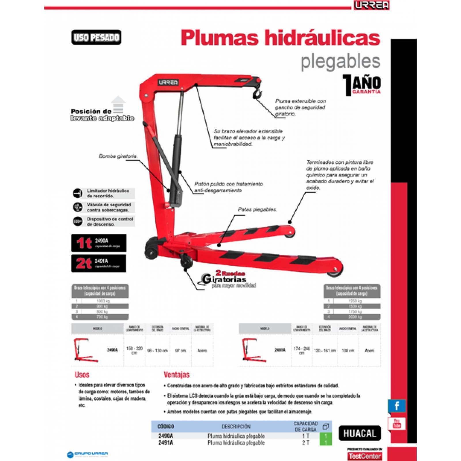 Pluma Hidraulica Plegable 1 Tonelada Urrea