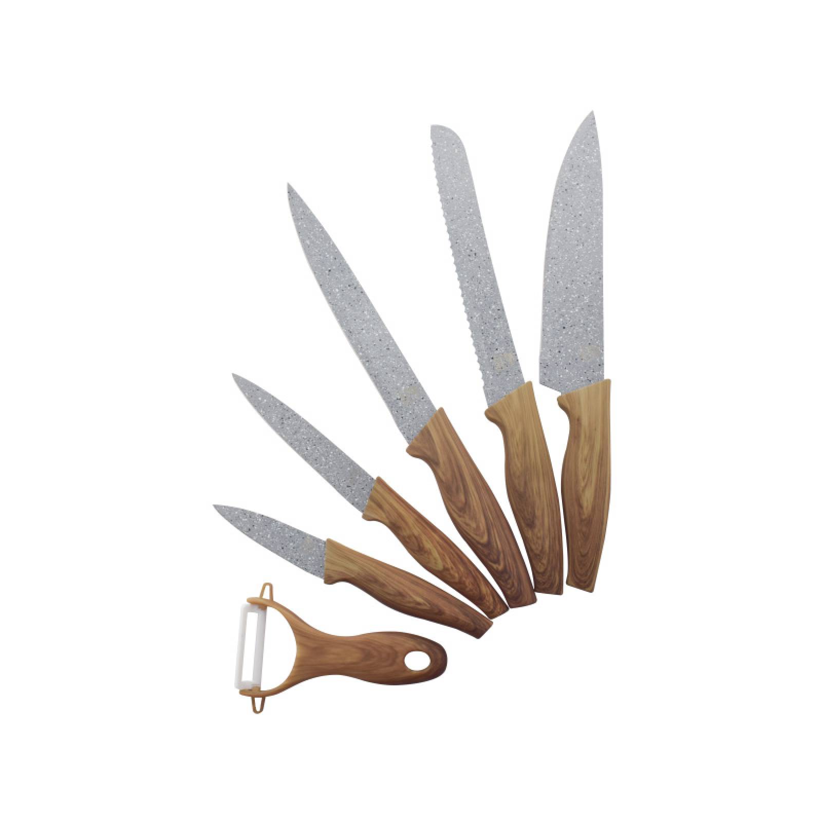 Juego 6 Cuchillos Ceramica Chef Pelador Mango Plastico Lobo 