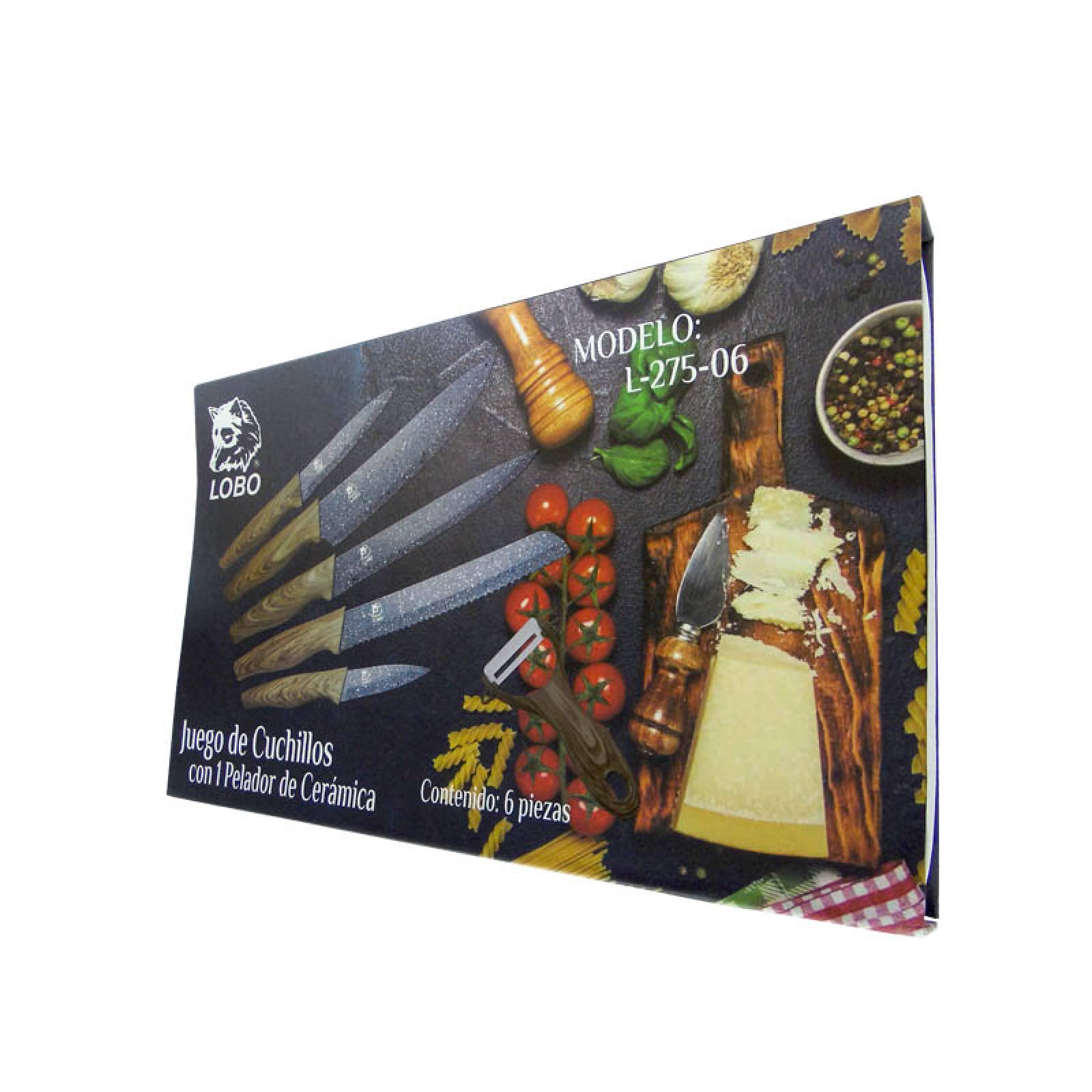 Juego 6 Cuchillos Ceramica Chef Pelador Mango Plastico Lobo 