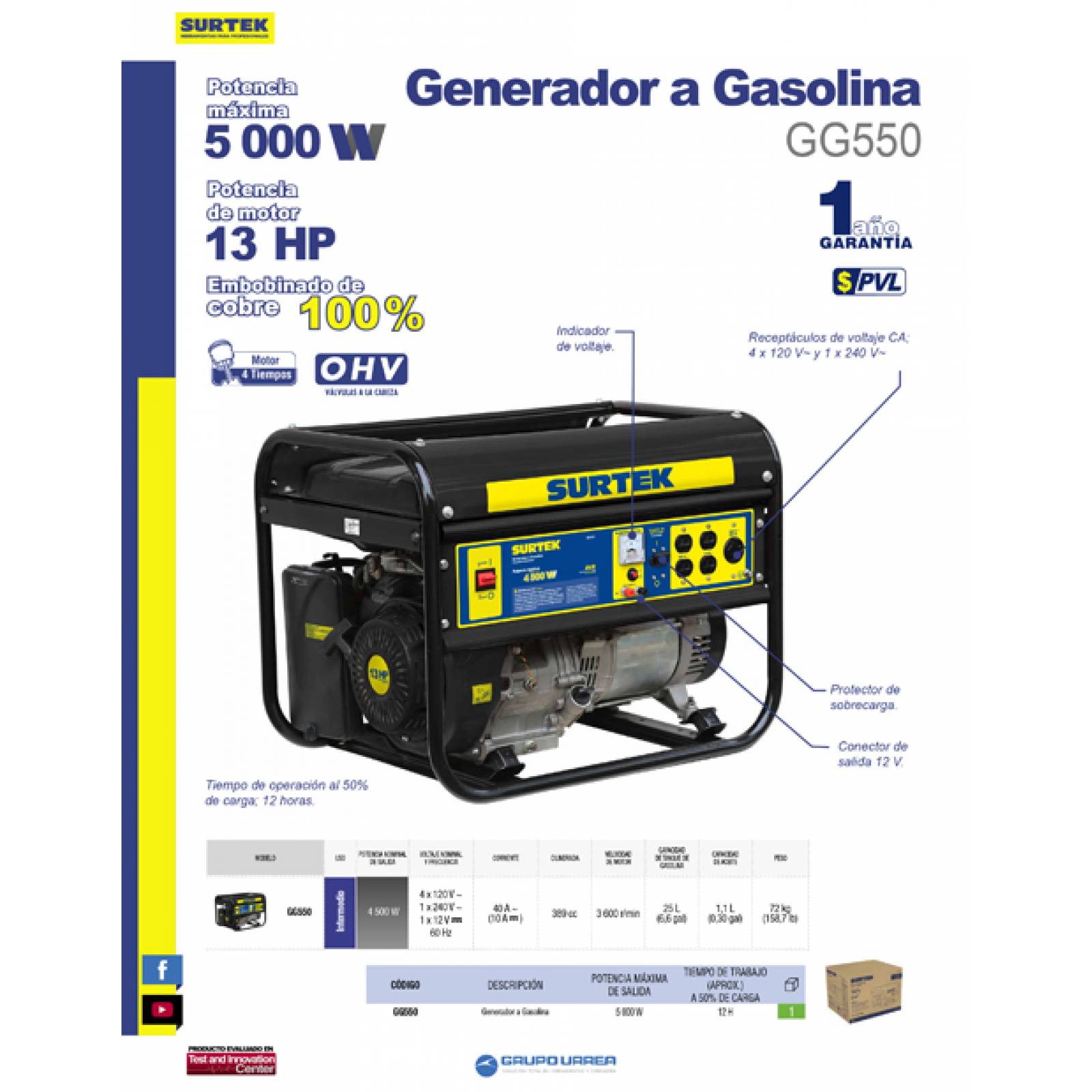 Generador A Gasolina 5000w 389cc Capacidad 25 L Surtek 