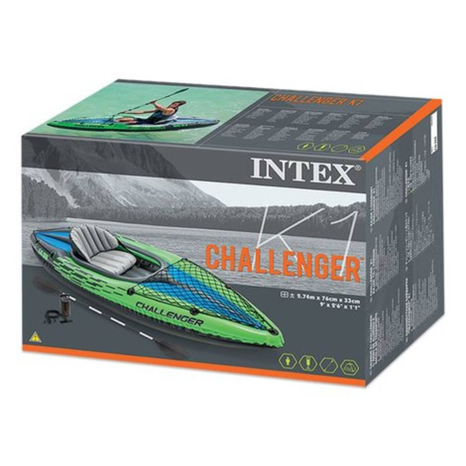 Kayak Inflable Challenger Individual Con Remo y bomba Intex
