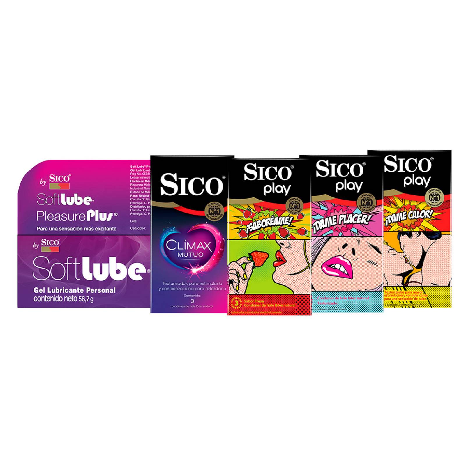 Kit 12 Condones + Lubricante Soft Lube Pleasure Plus Sico