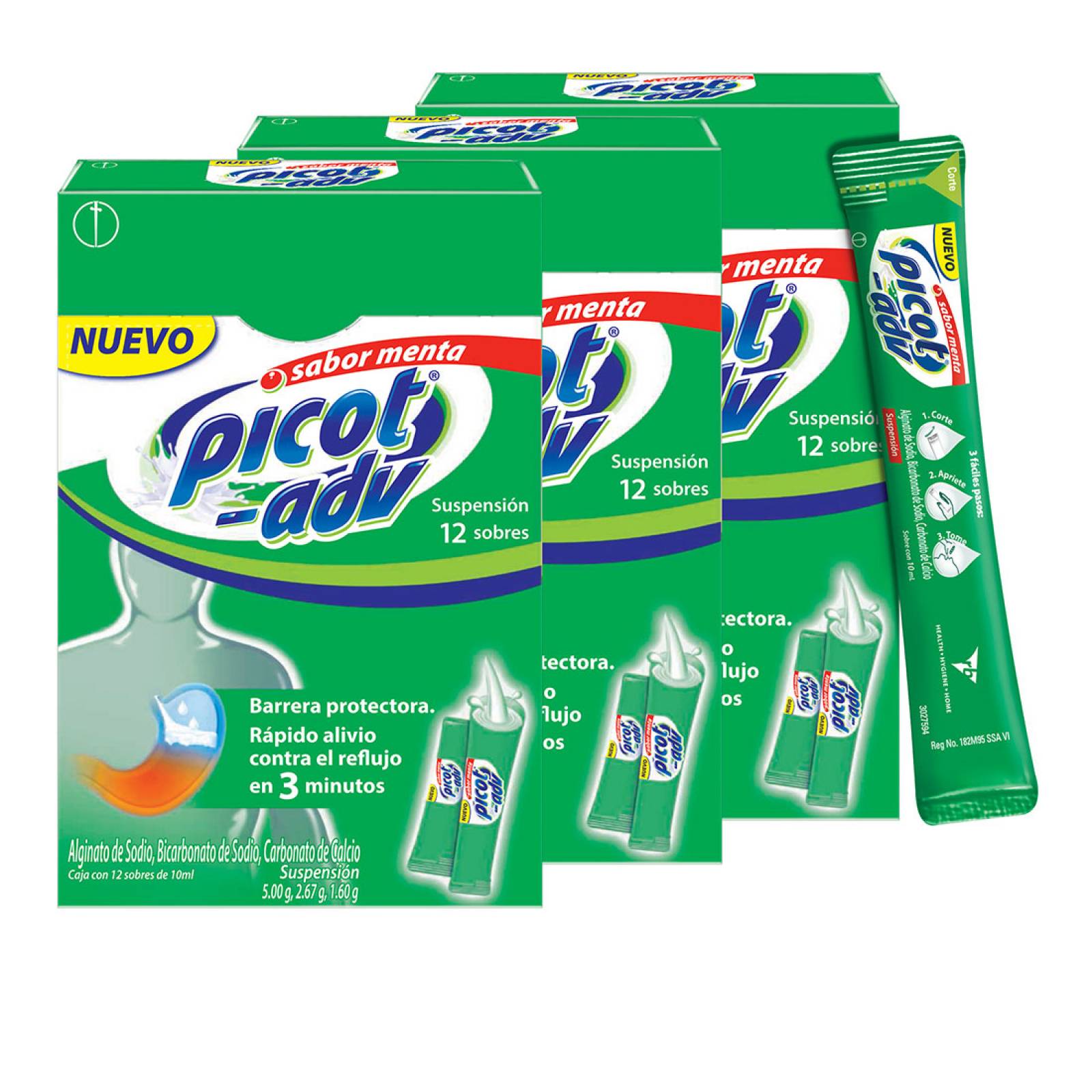 Kit Picot Adv Antirreflujo Suspensión 12 Sobres 3 pzas