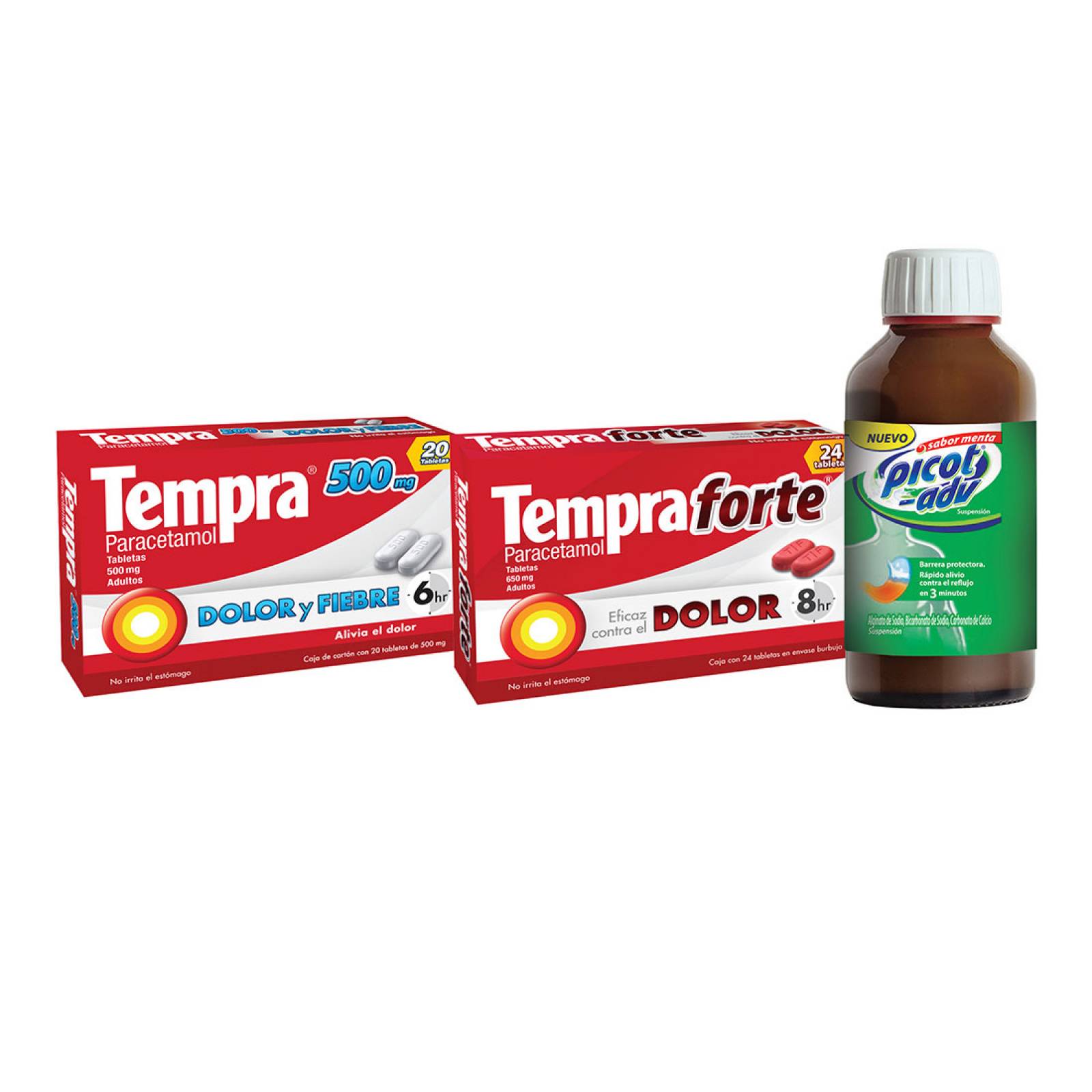 Kit Tempra 500 mg+ Tempra Forte+ Picot Adv Suspensión Frasco