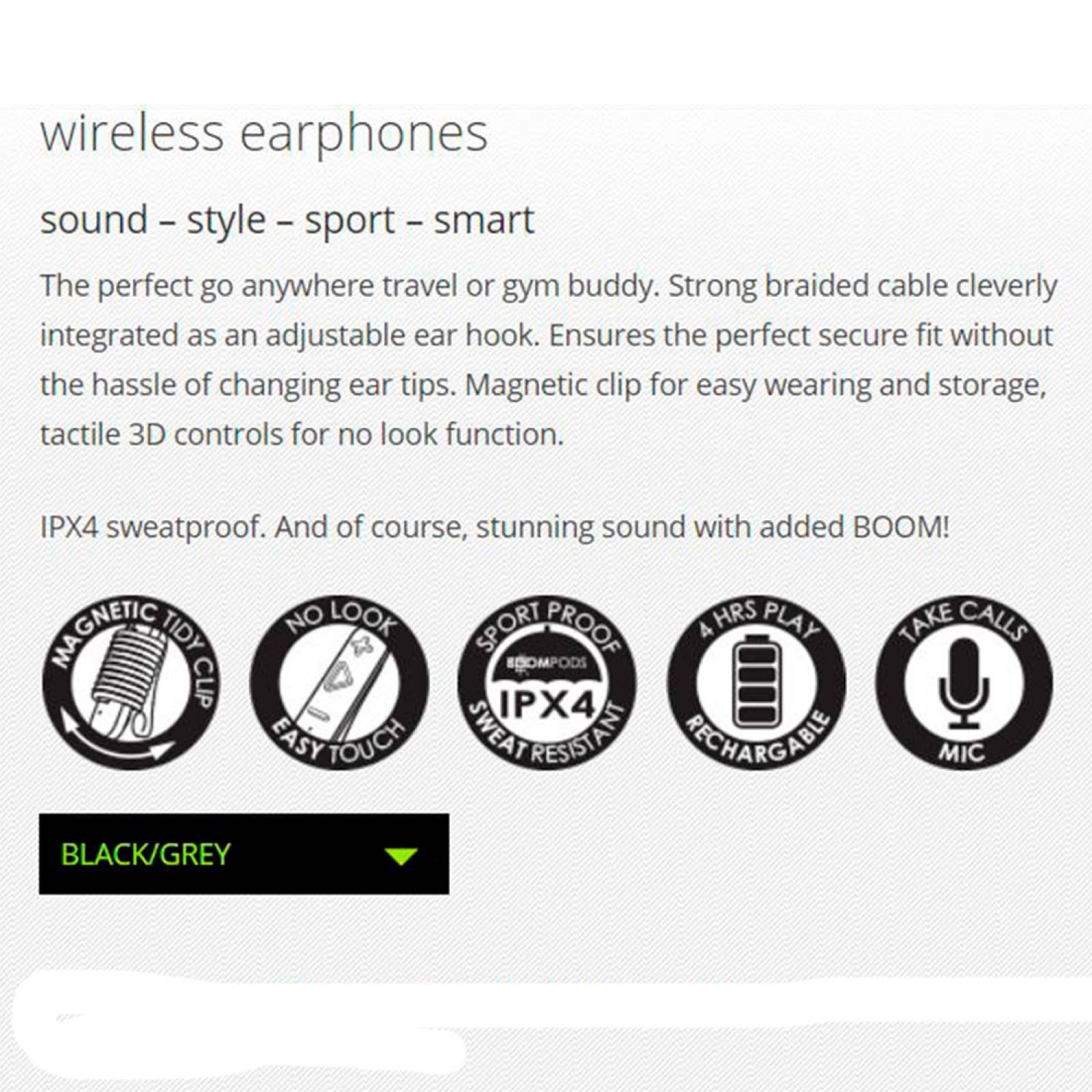Audífonos Bluetooth 5.0 Deportivo IPX4 Negro Retrobuds