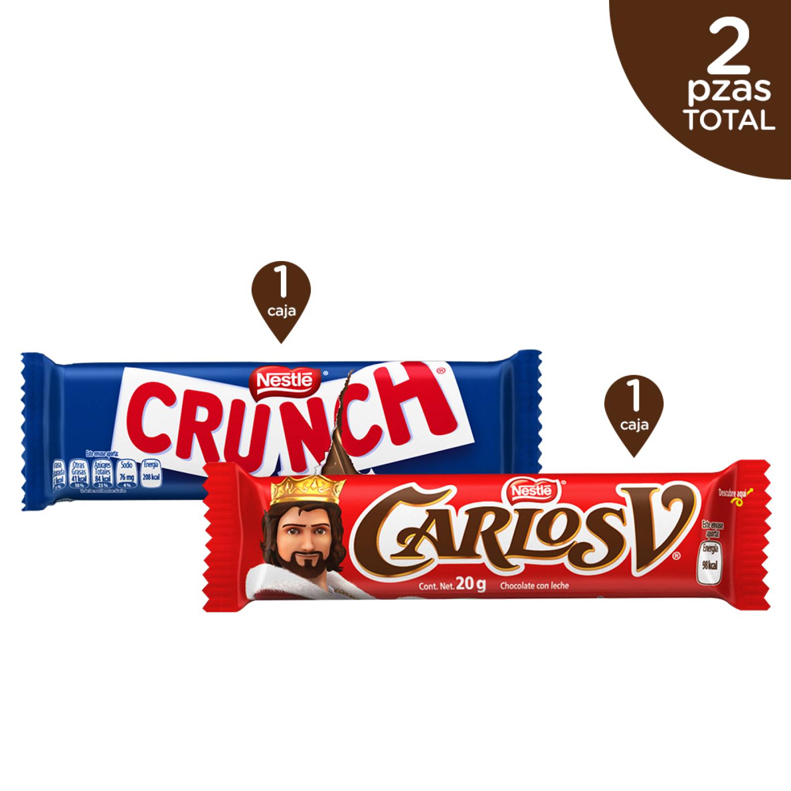 Kit Chocolates Carlos V + Crunch Barras 20 g Nestlé