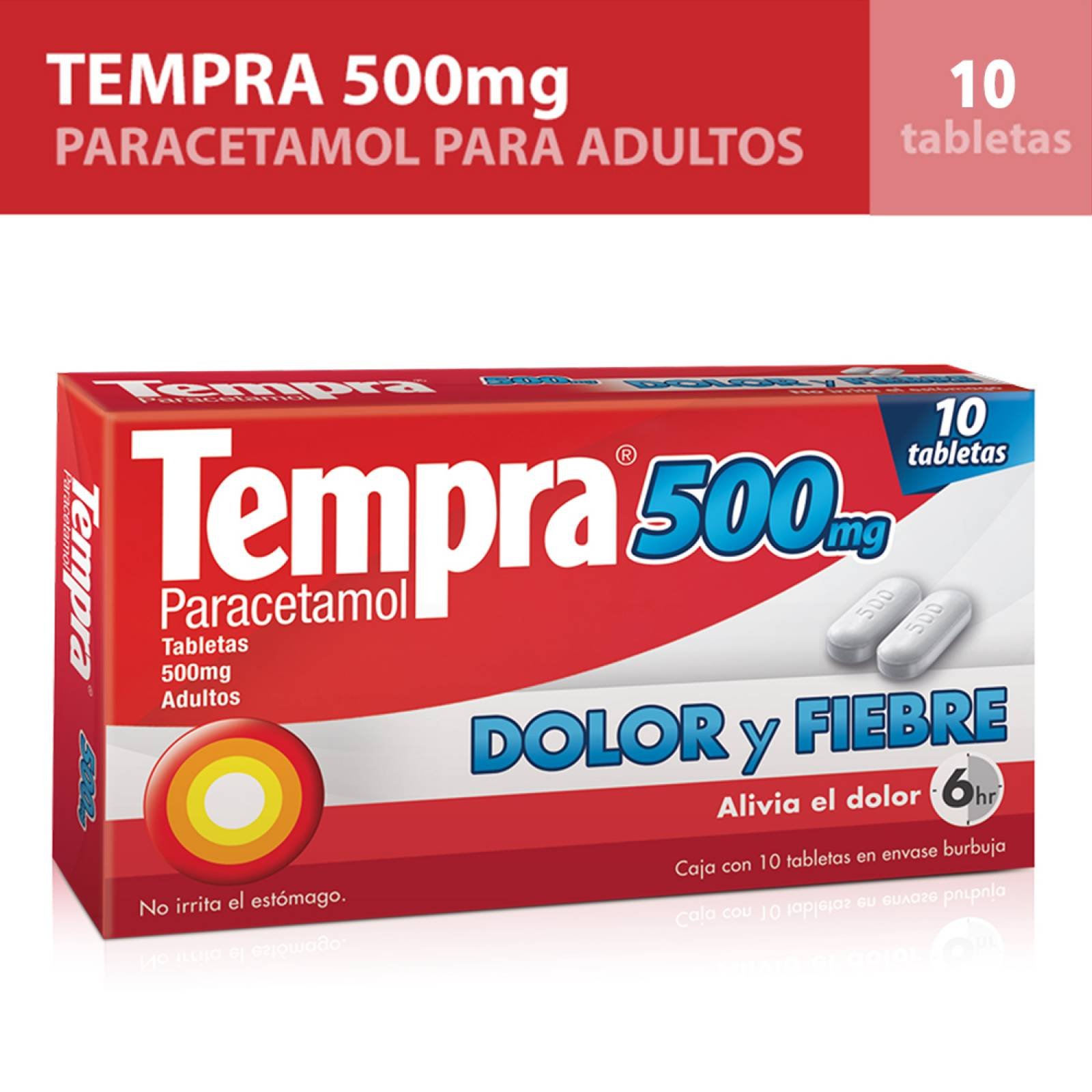Tempra Caja 10 Tabletas 500mg Paracetamol Adulto