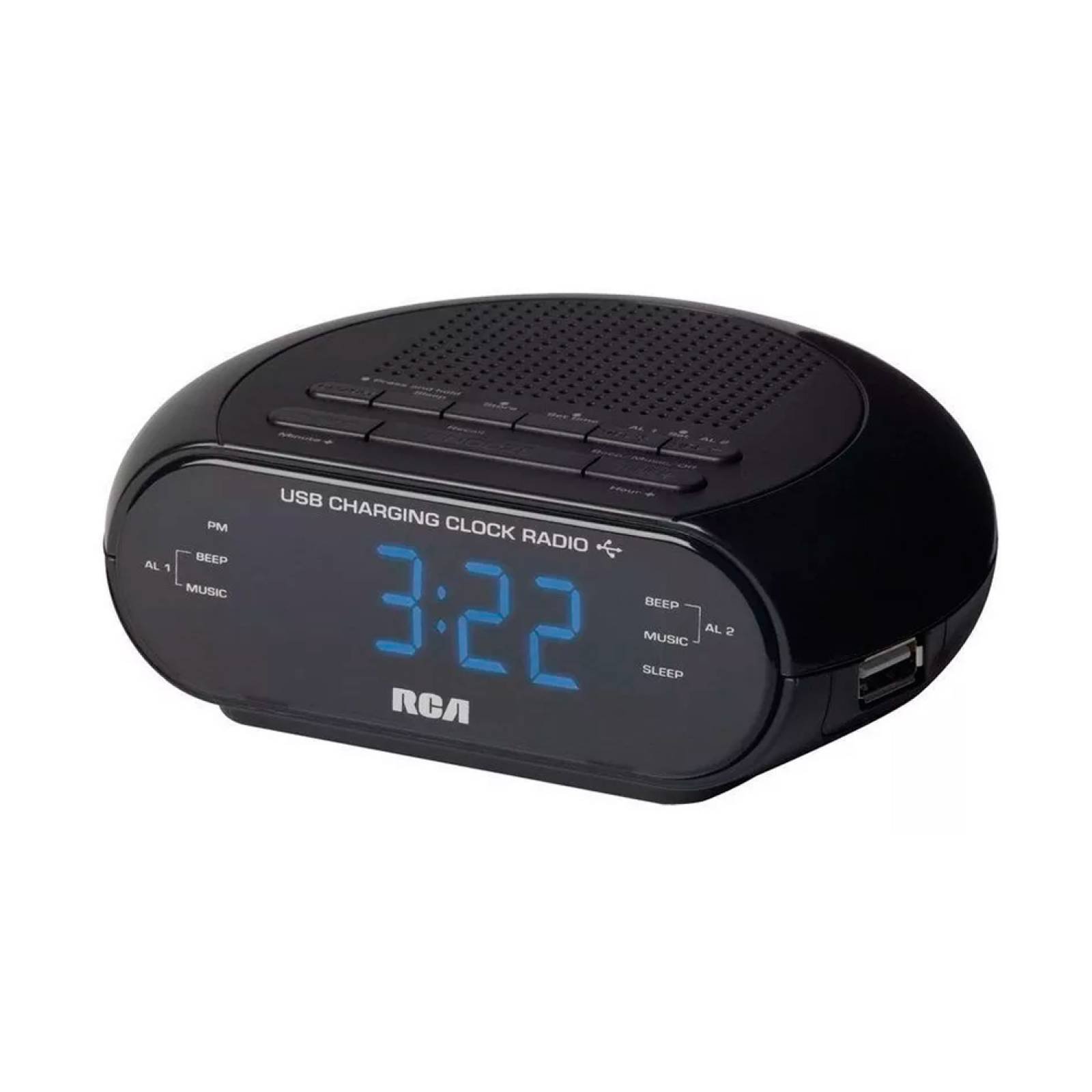 Radio Reloj Despertador LED FM USB Negro RC-207 RCA