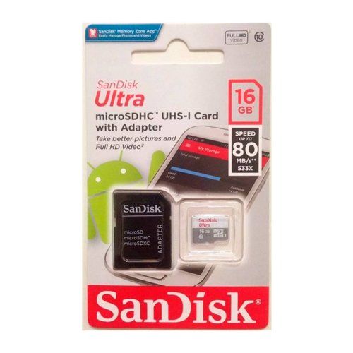 Micro SD 16GB 80MBs UHSI Ultra Clase 10 SDSQUNS-016G Sandisk