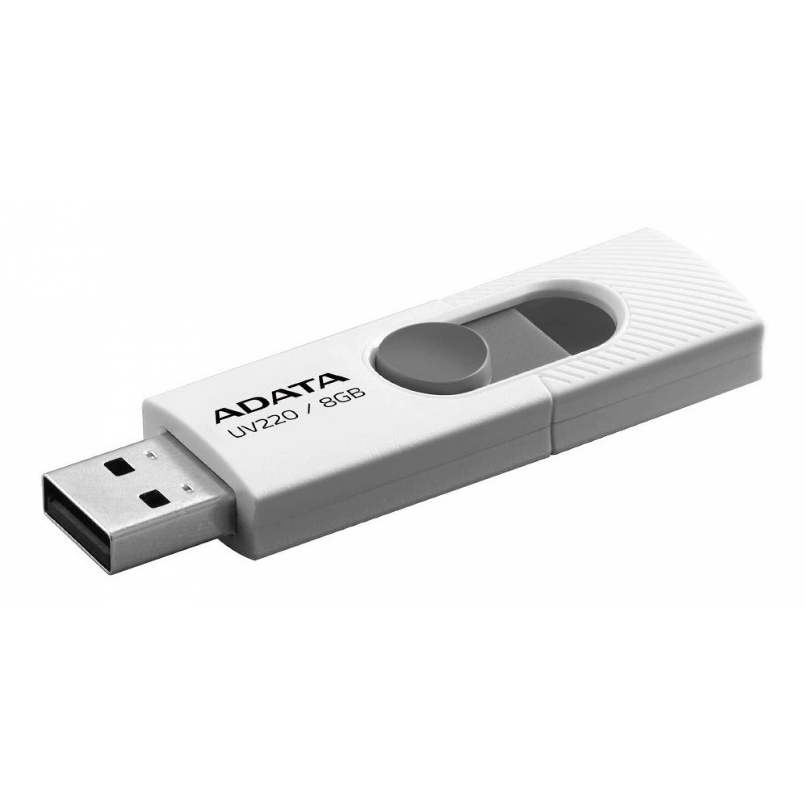 Memoria USB 2.0 Adata UV220 8GB Blanco/Gris Deslizante