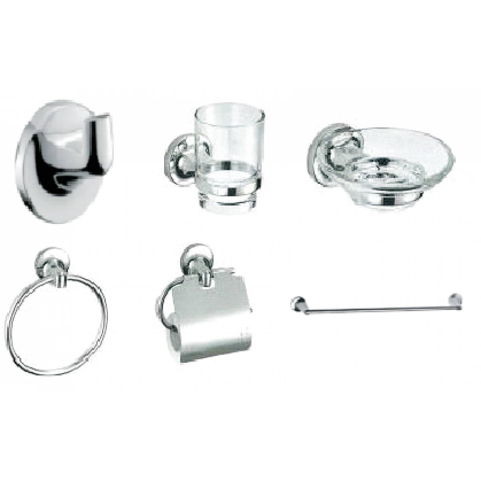 Juego Baño Accesorio 6 Pz Genoa Cromo 0110 Ekon Metalflu