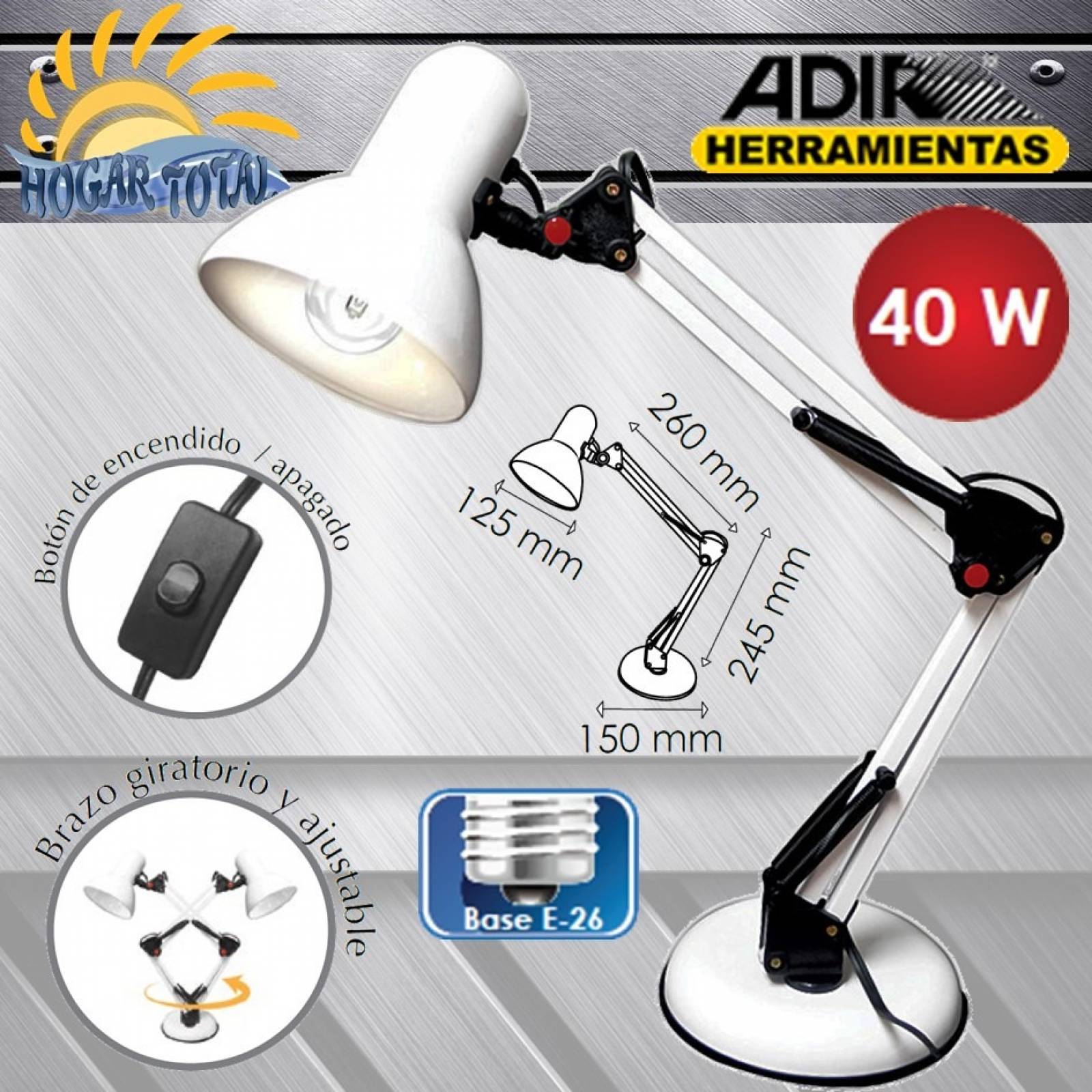 Lámpara Escritorio Flexible Base Fija Blanco AD 4723 Adir