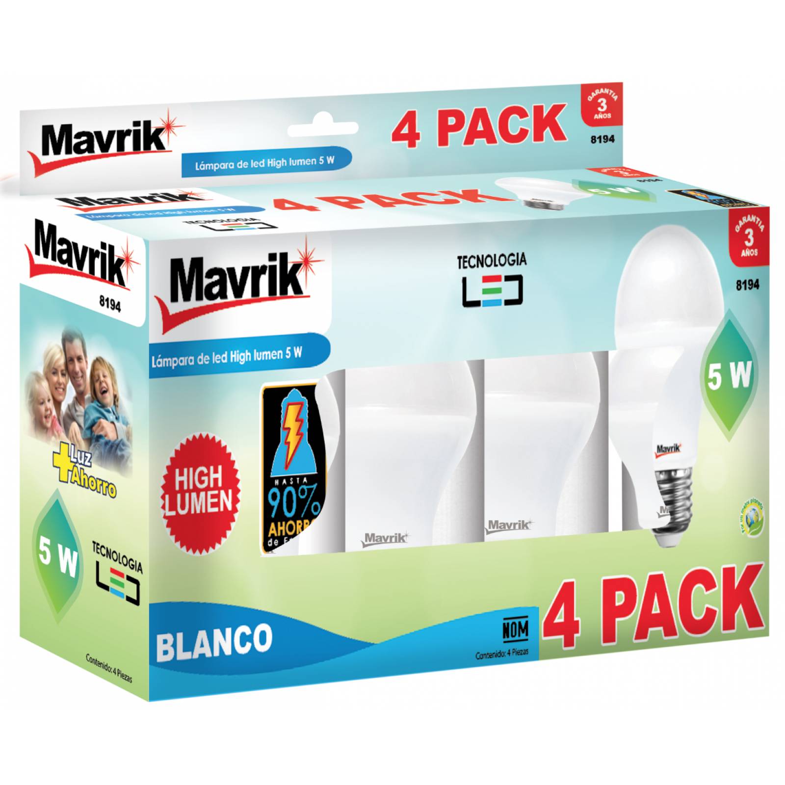 Multipack 4 Foco Ahorrador LED High Lumen 8194 4 5w Mavrik